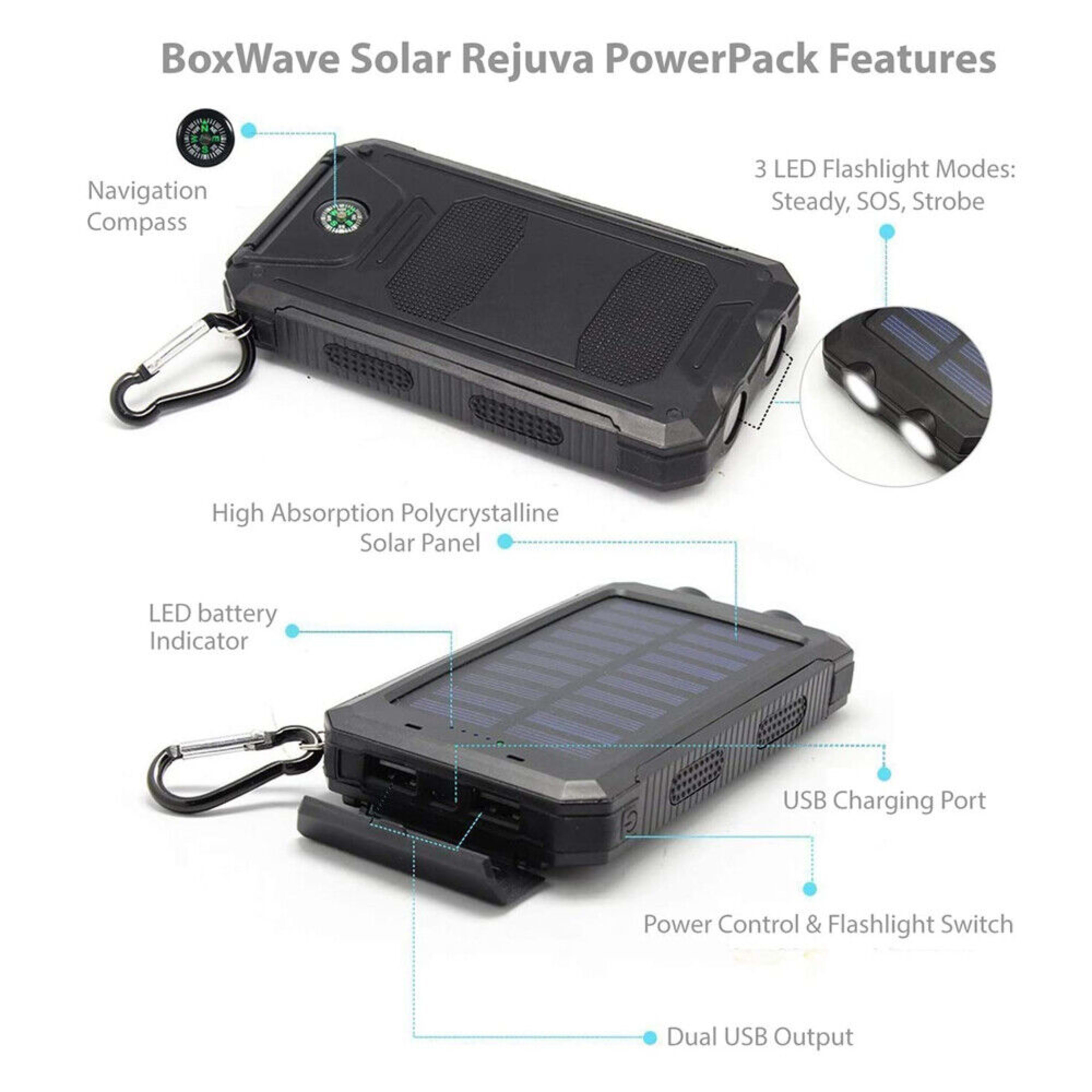 1o000 MAh Solar Power Bank, Waterproof, 2 USB Ports, LED Charger For Mobile Phones 9