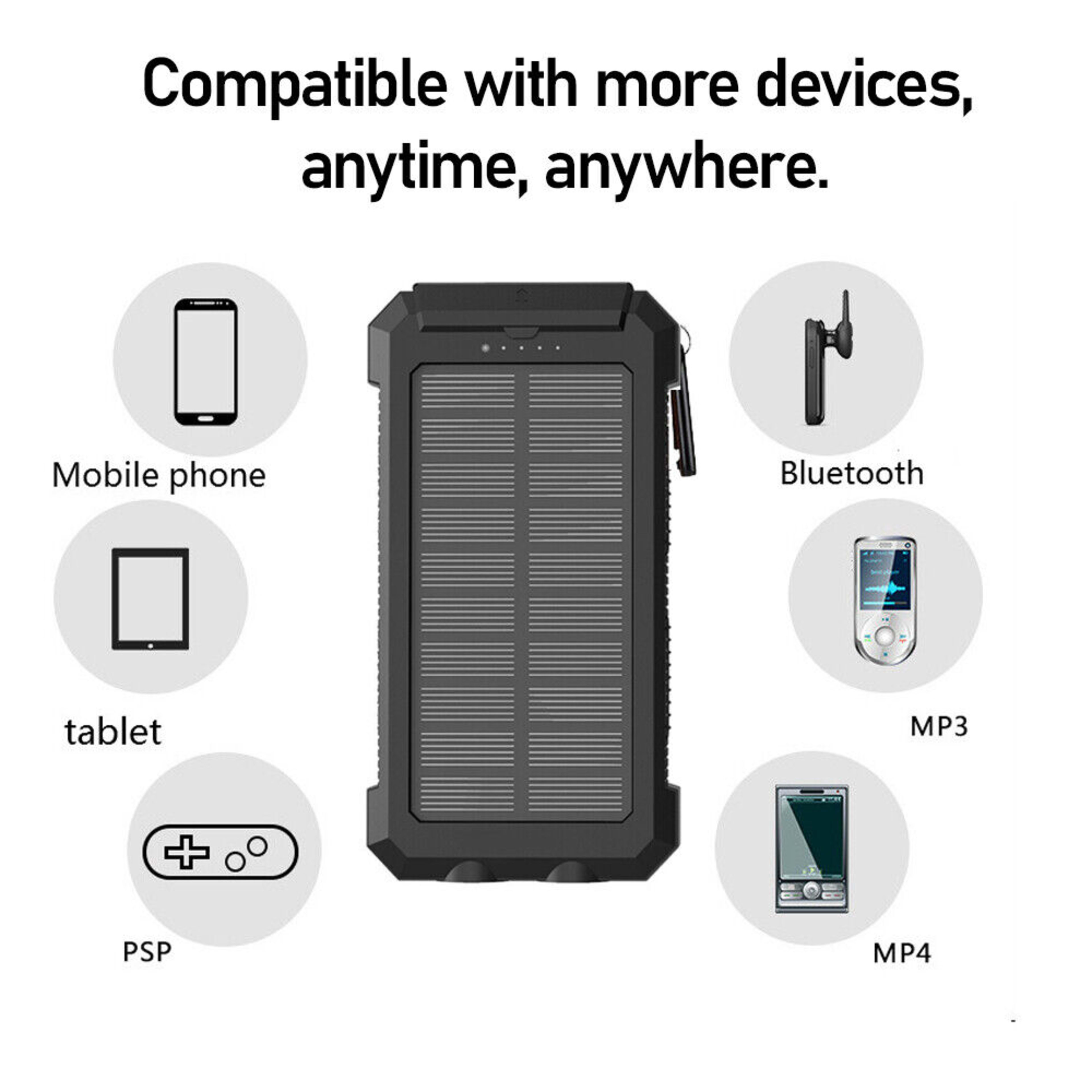 1o000 MAh Solar Power Bank, Waterproof, 2 USB Ports, LED Charger For Mobile Phones 16