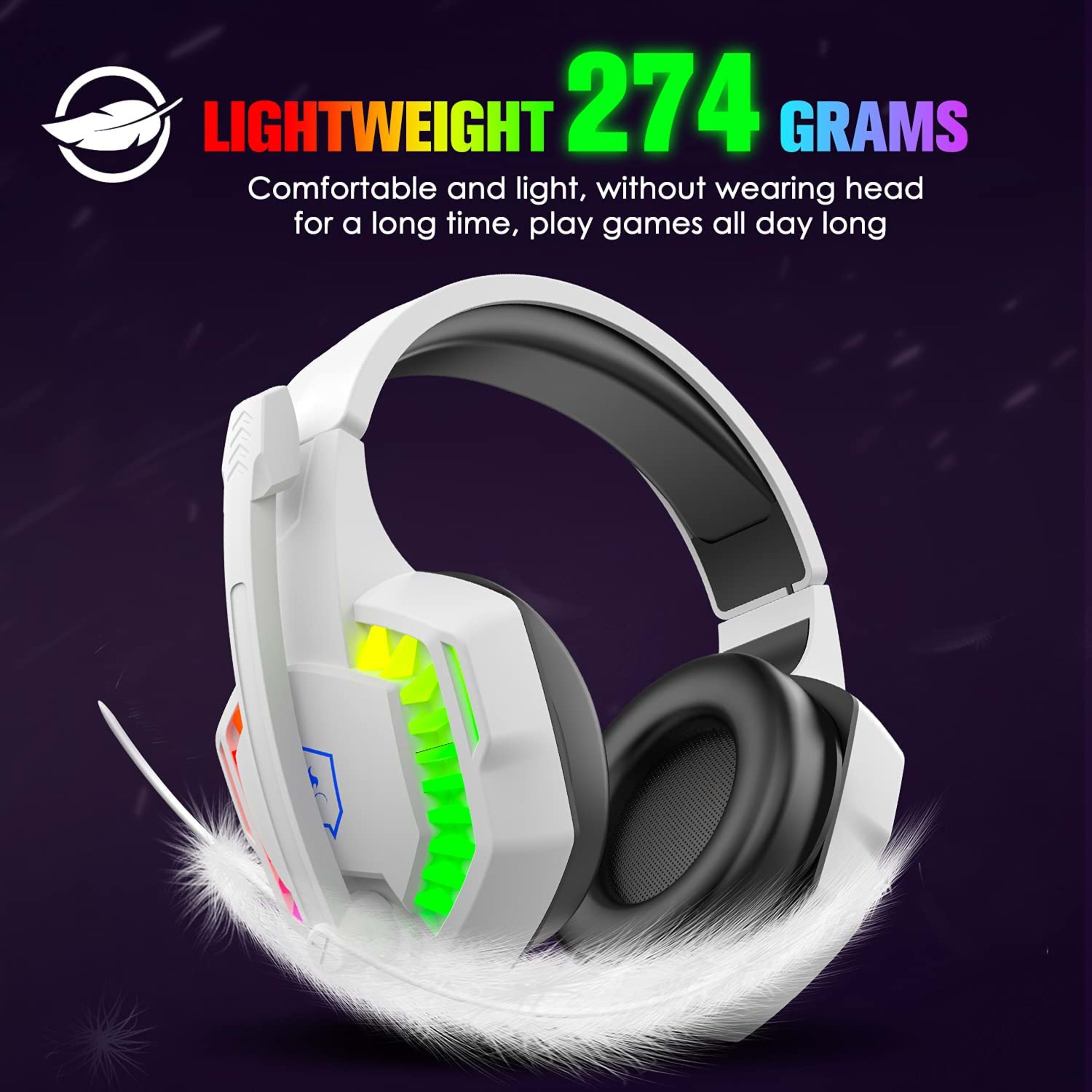 Wired Gaming Headset With Rainbow RGB Backlight Retractable Stereo Sound For PS4 6