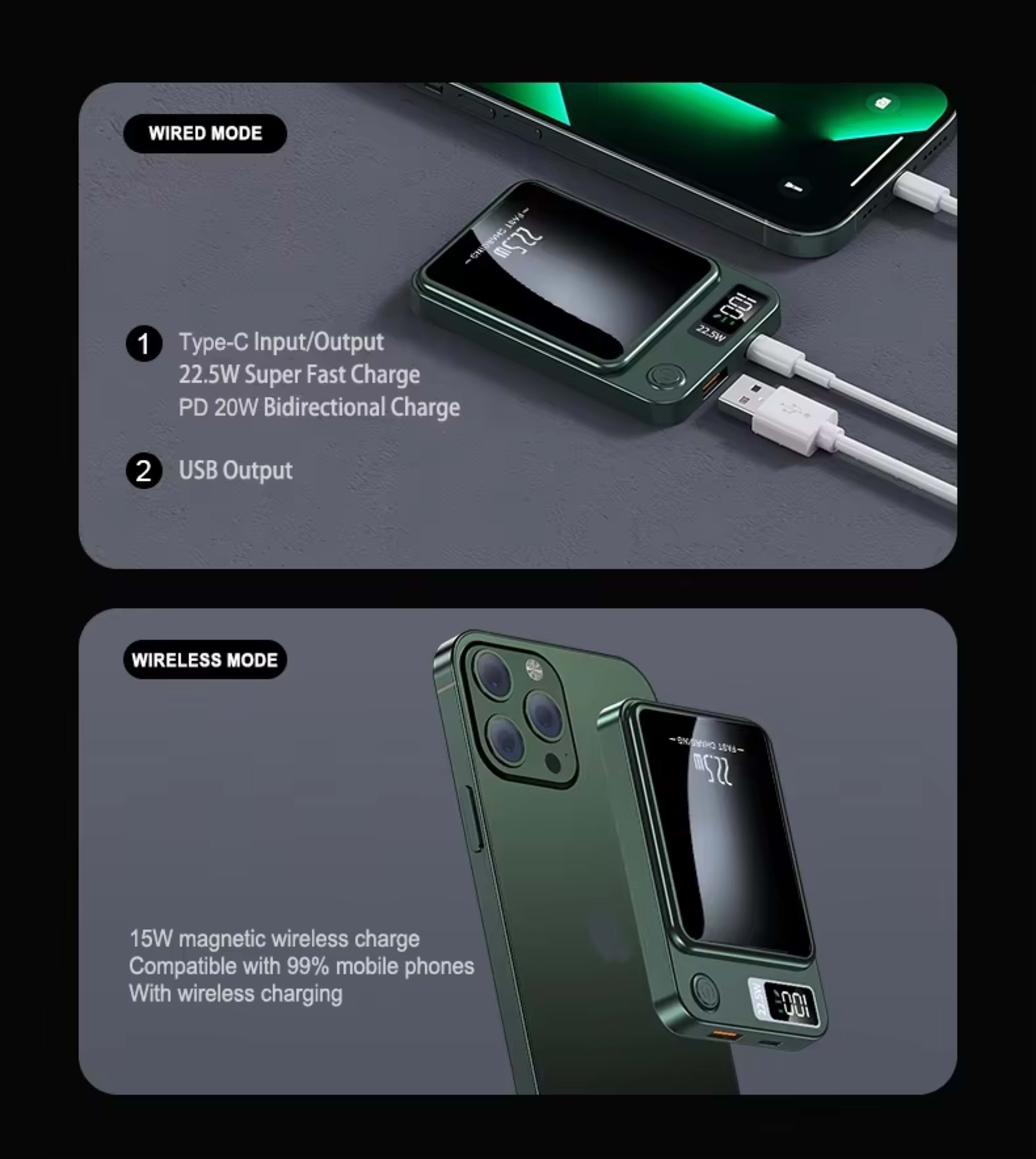 Magnetic Wireless Power Bank, Super Fast Charging, Portable External Battery Power Bank For IPhone, Samsung, 4
