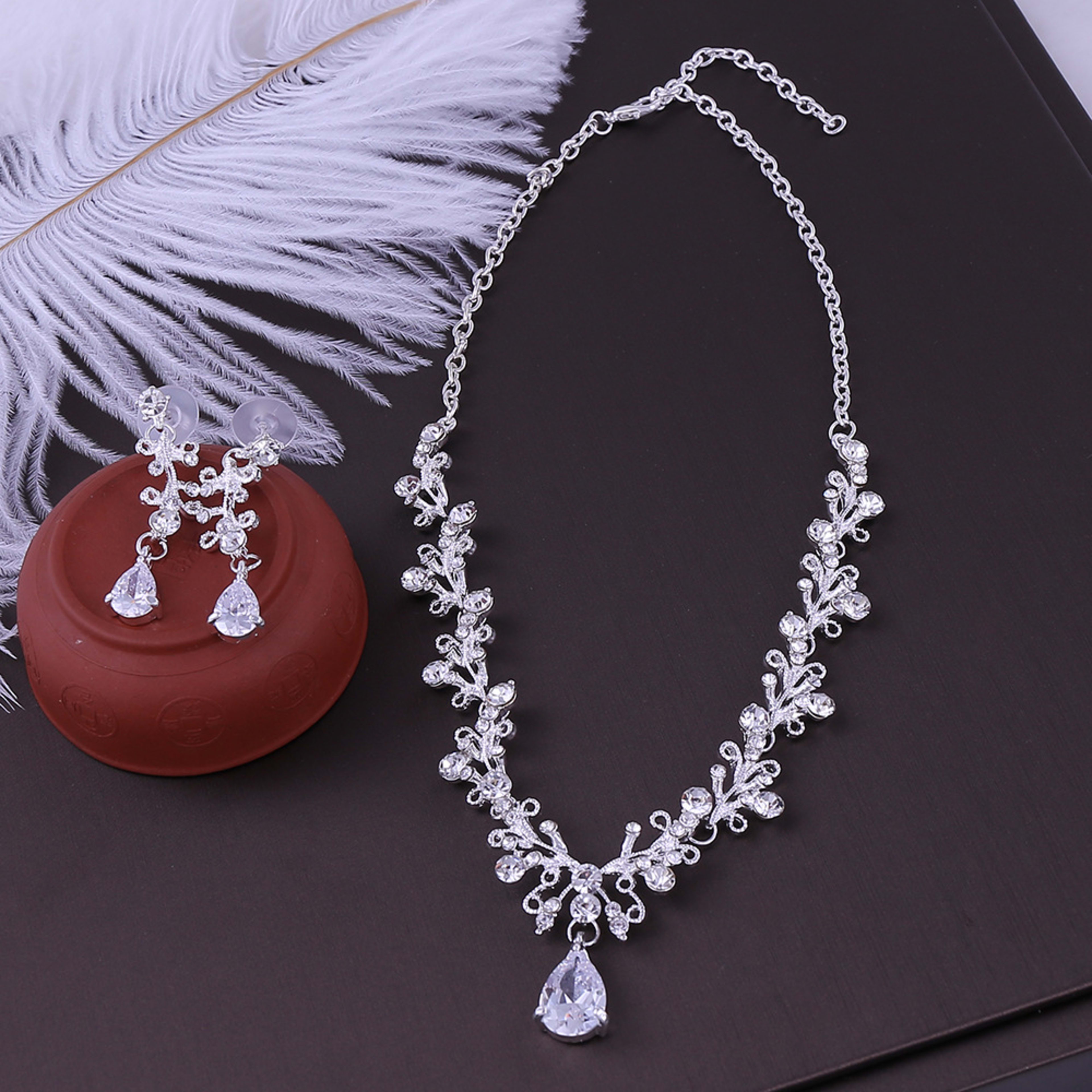 Bridal Rhinestone Zircon Earring Necklace 6