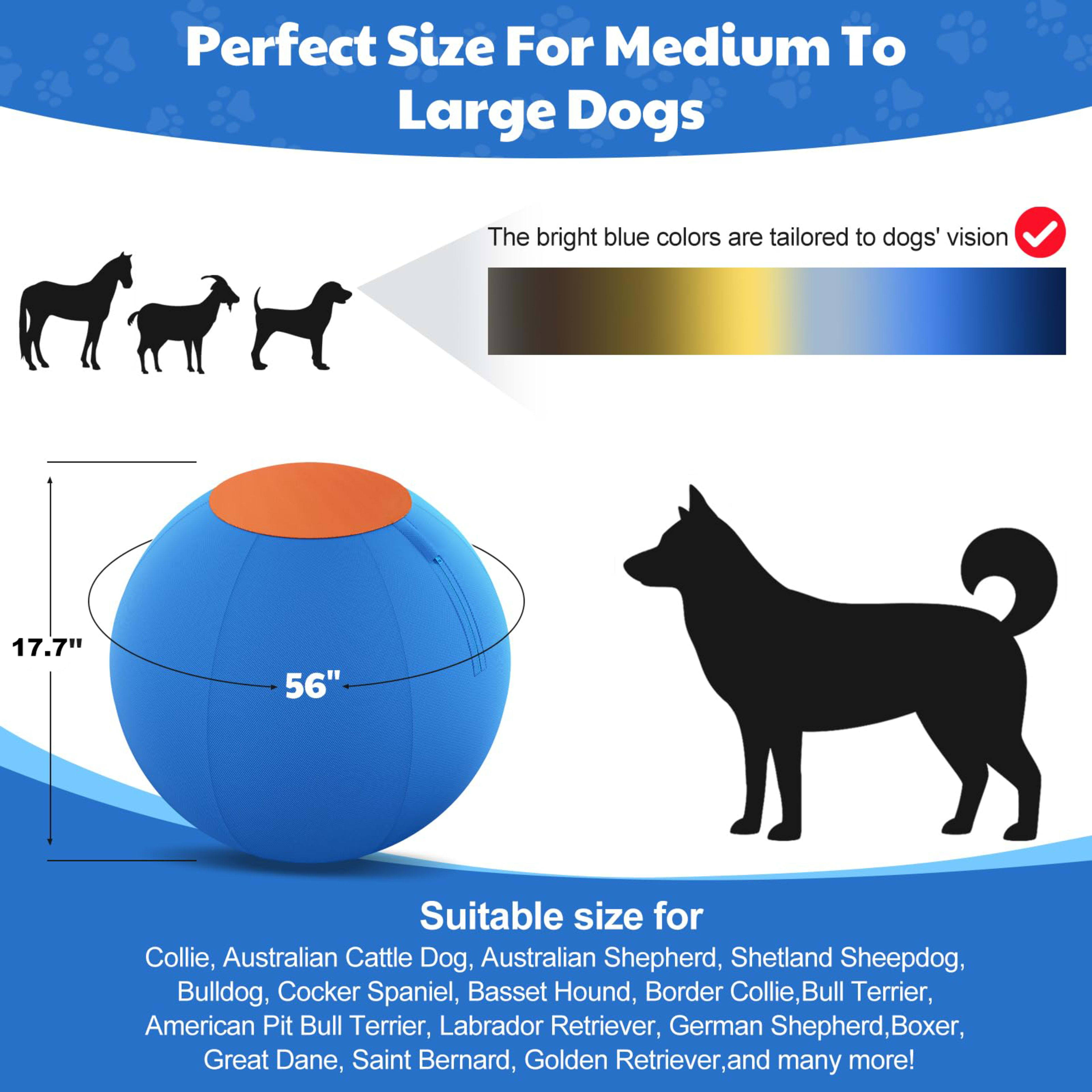 17.7'' Herding Ball For Dogs - Enhanced Chew Resistance & Heavy-Duty Material, Dog Toy Agility Equipment For Australian  6