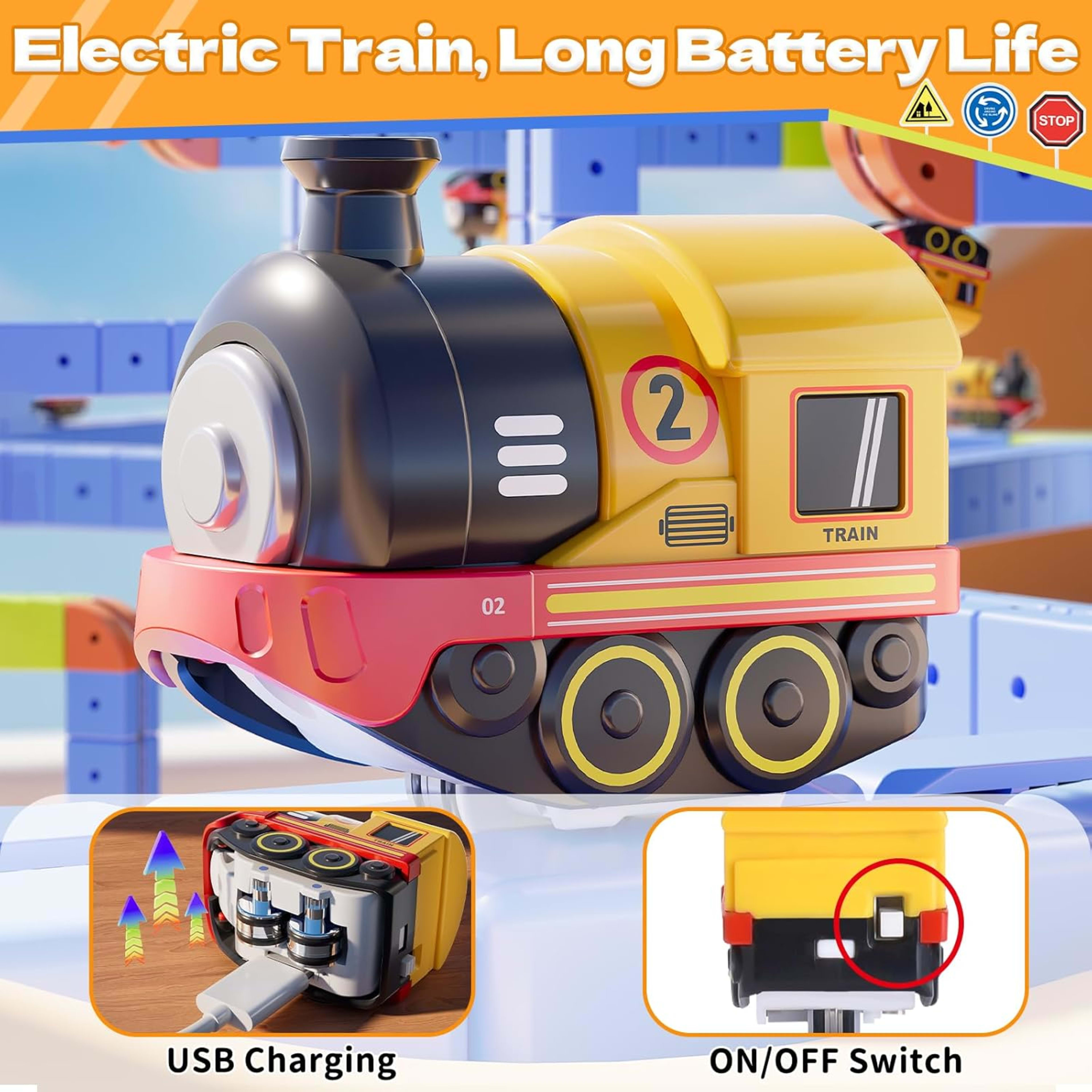 101-Piece Electric Train Track Toy Set Rechargeable Electric Train & DIY Assembly Track Kit  Creative Building Block Rac 14
