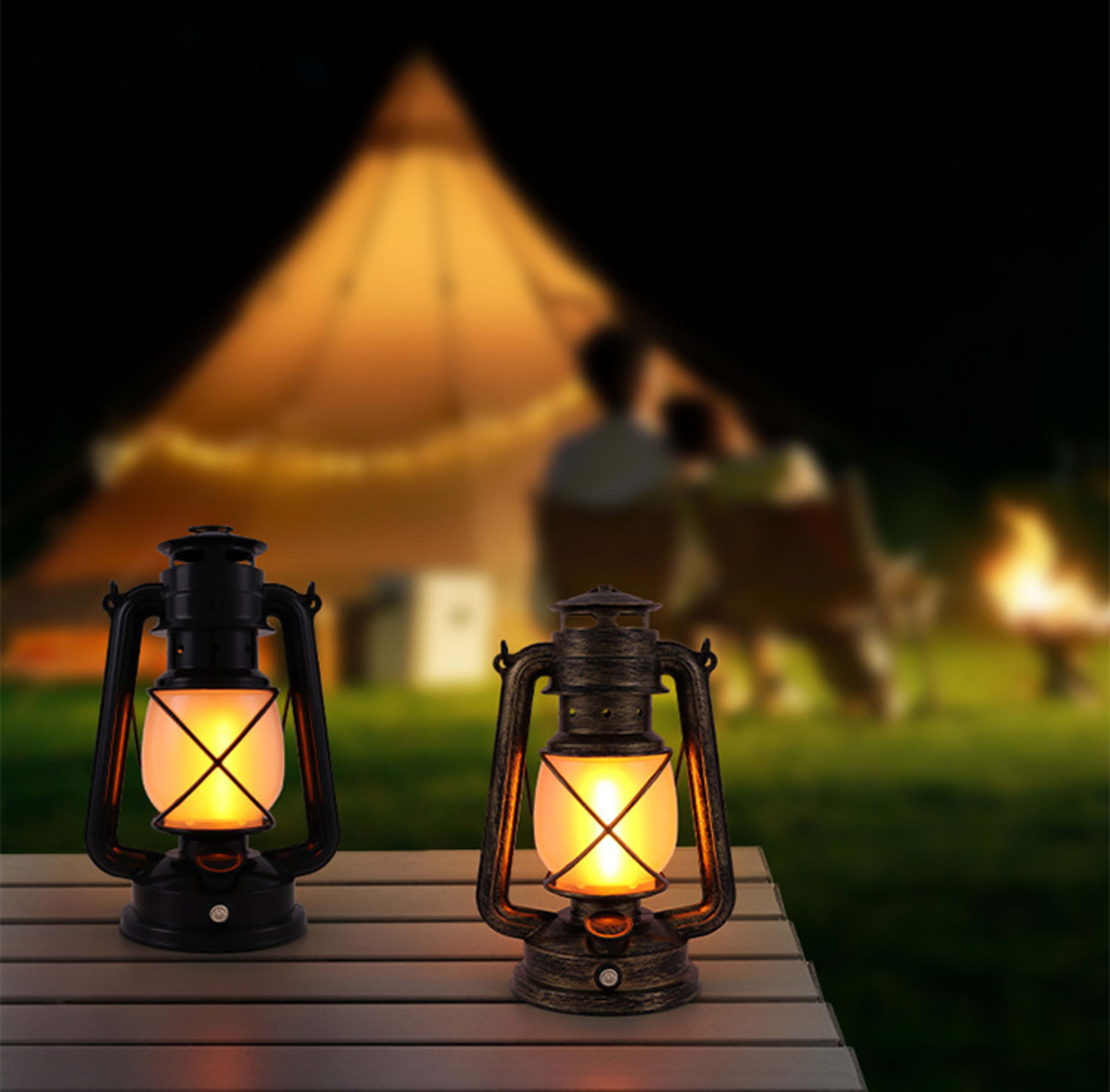LED Rechargeable Table Lamp, Retro Flame Table Lamp For Outdoor Camping And Bars, Portable Hanging Retro Hurricane Lante 1