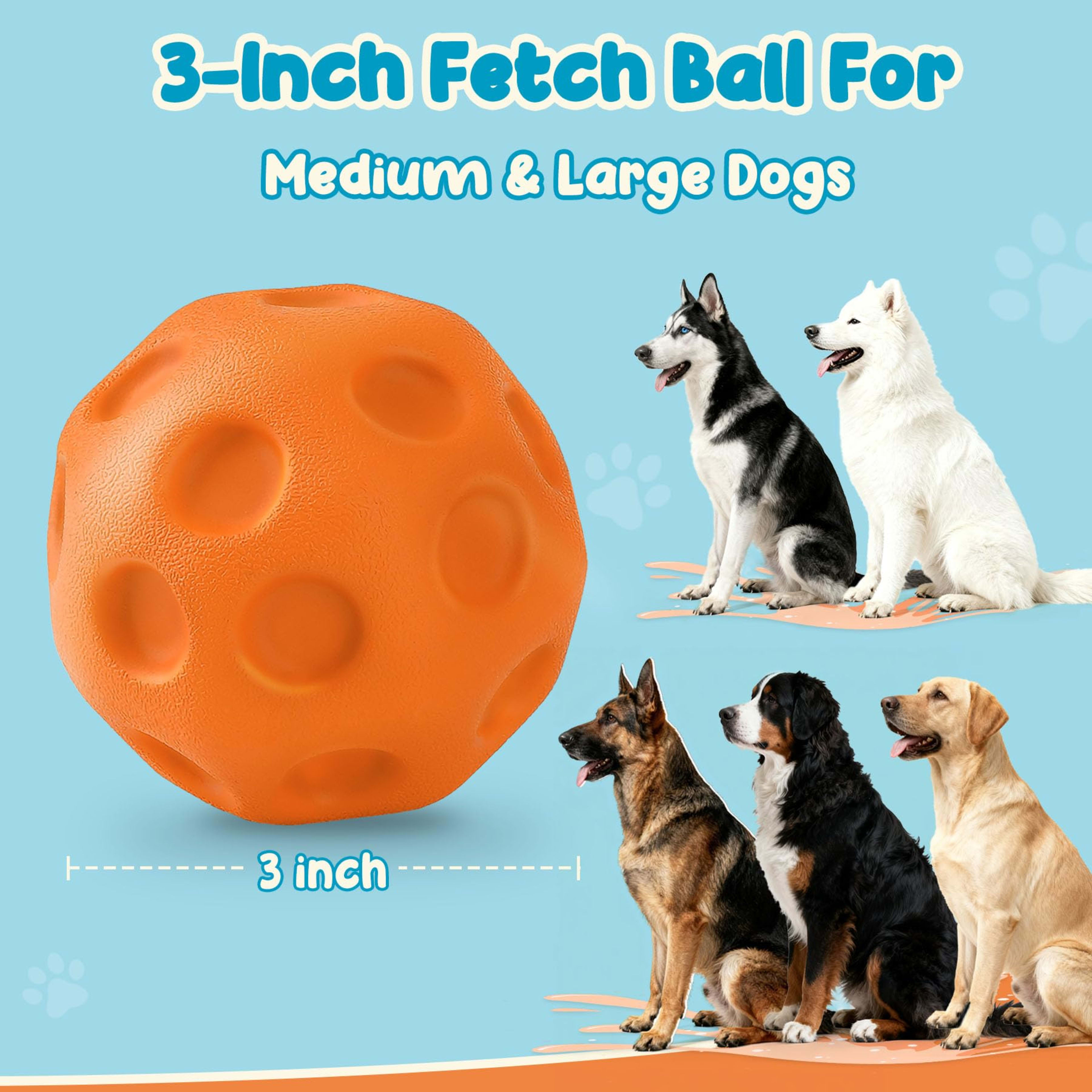 3 Pack Dog Balls For Medium & Large Dogs - High Bounce & Floating Fetch Balls, Interactive Outdoor Toys With Easy-Pickup 2