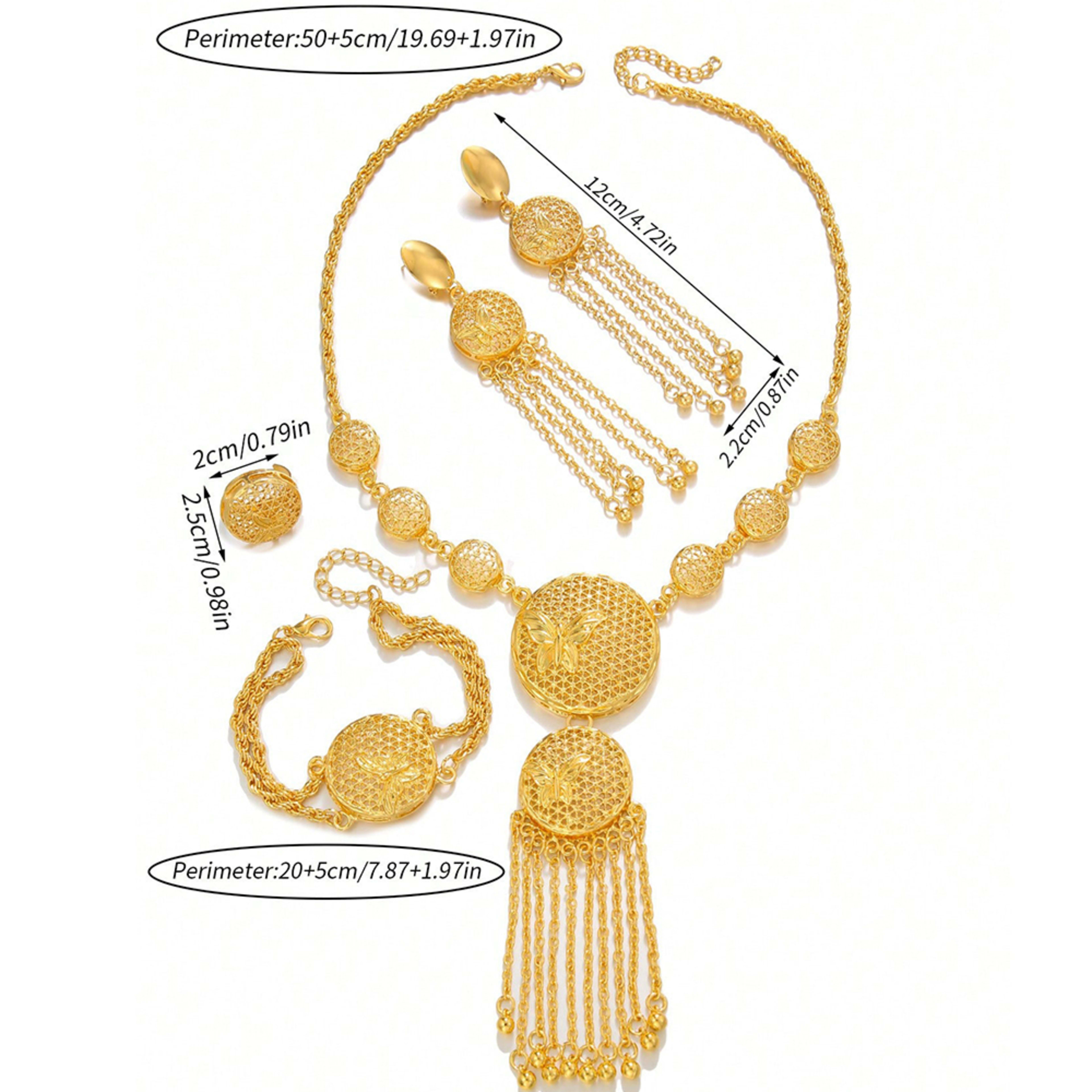 1 Set Of Fashionable And Gorgeous Butterfly Middle East Set, Wedding Decoration Necklace, Earrings, Bracelets, Ring Set  1