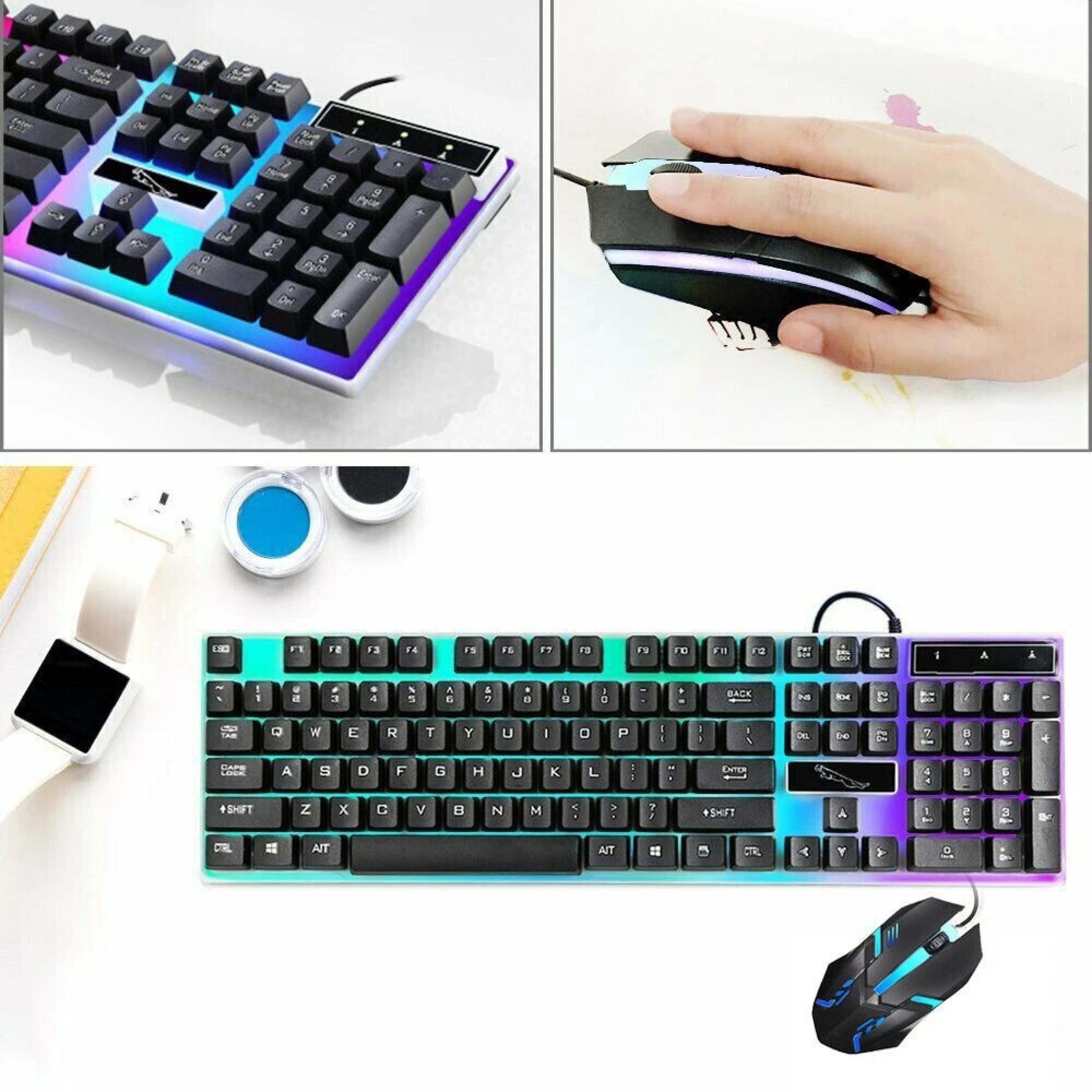 UK Gaming Keyboard And Mouse Set RGB LED USB For PC Laptop Xbox One PS4 PS 7