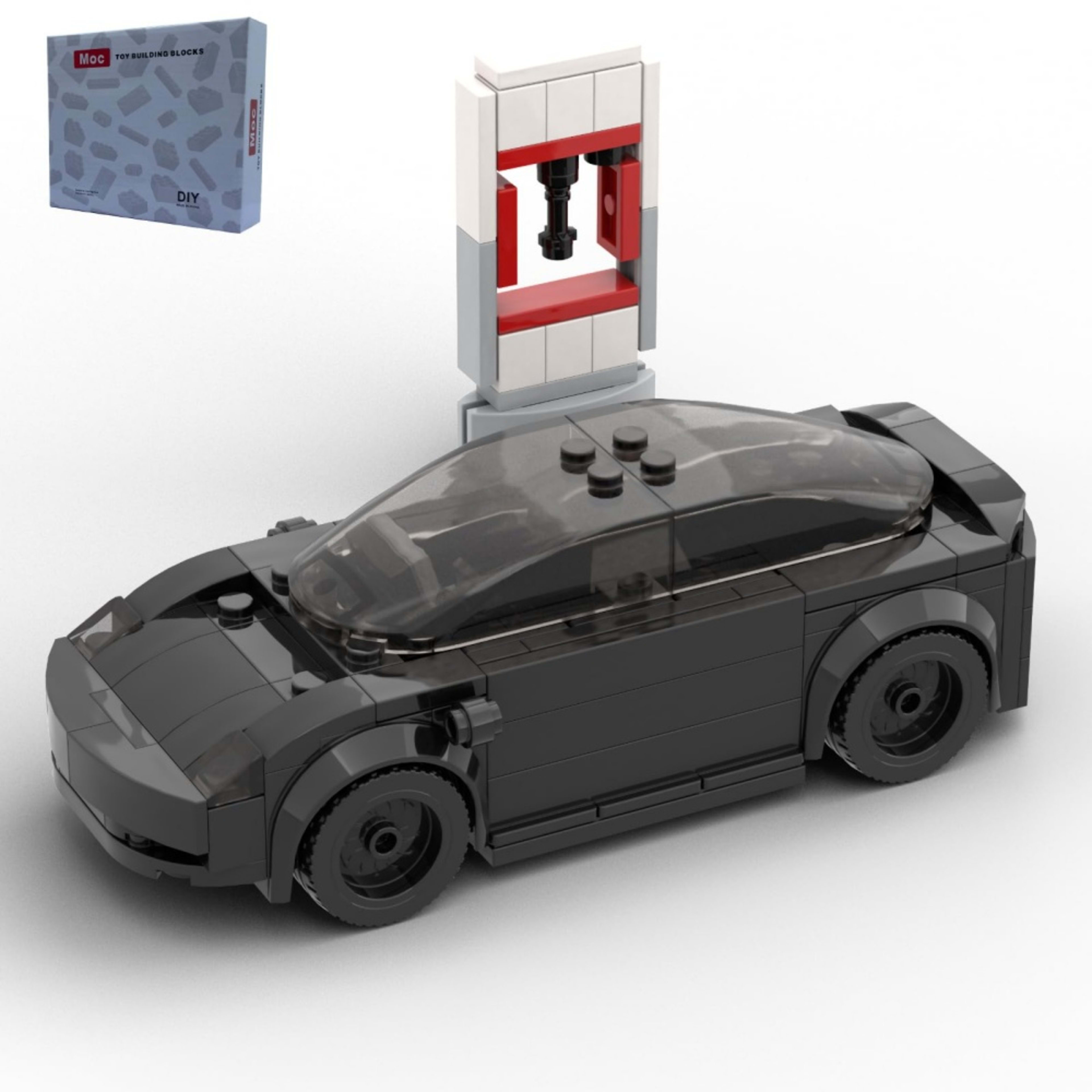 185PCS Black Electric Sports Car Building Blocks With Charger, Modern EV Vehicle Toy Kit For Kids And Adults,Collectible 4