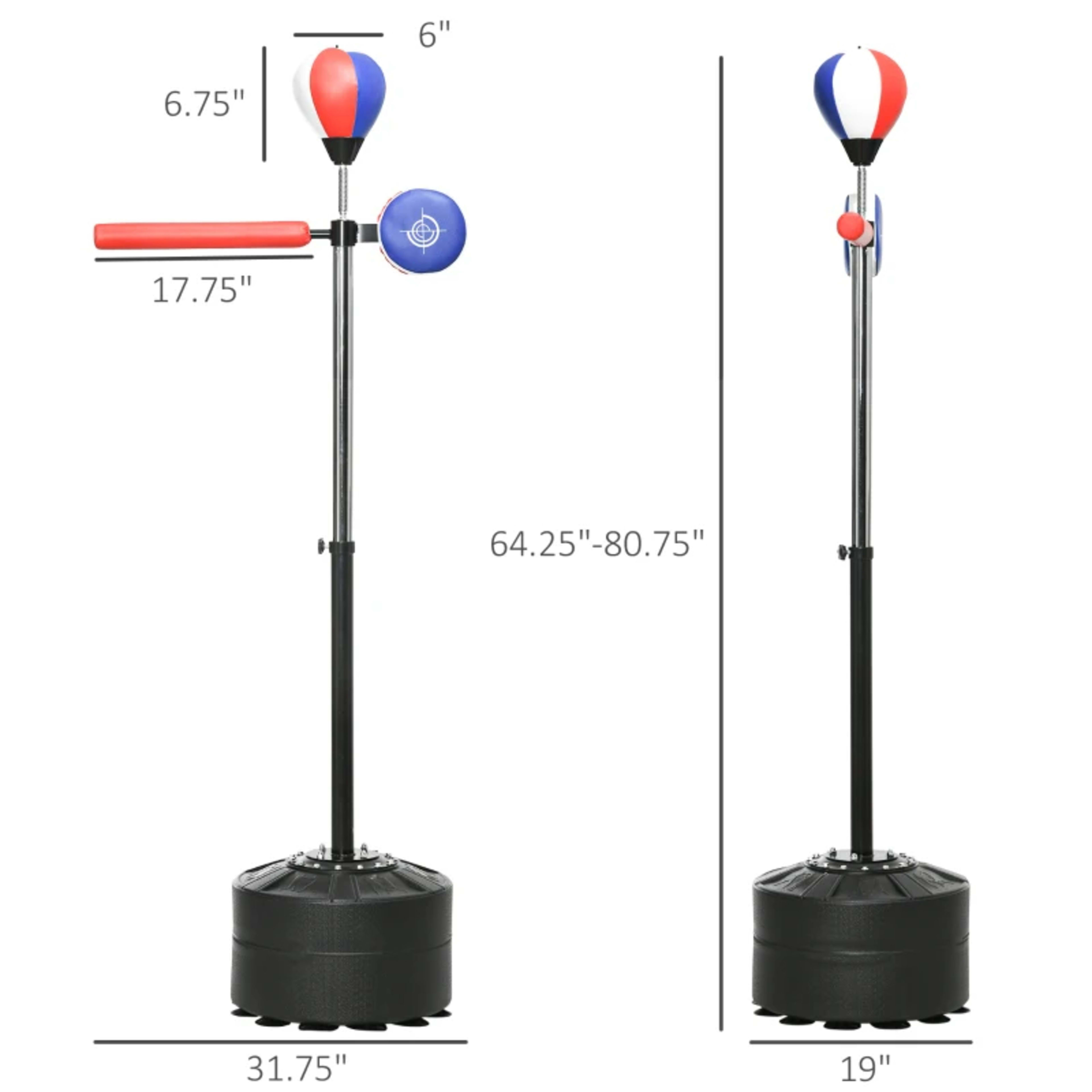 Soozier Free Standing Boxing Bag With Stand, Punching Speed Bag Reaction Bar Challenge With Suction Cups, 64-81in Adjust 5