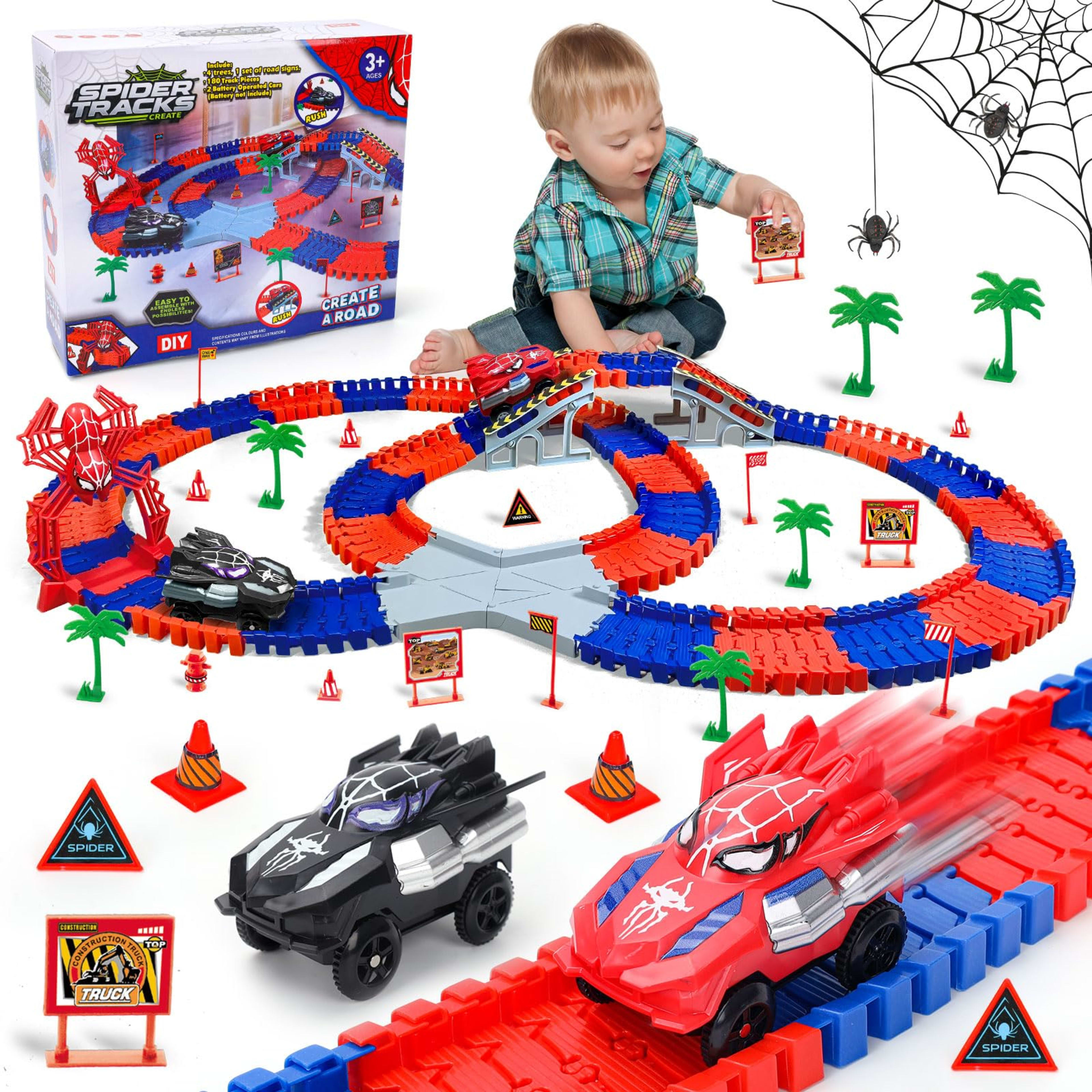 Spider-Themed Flexible Track Toy Set Includes Black And Red Spider Cars,Pickup Only 5