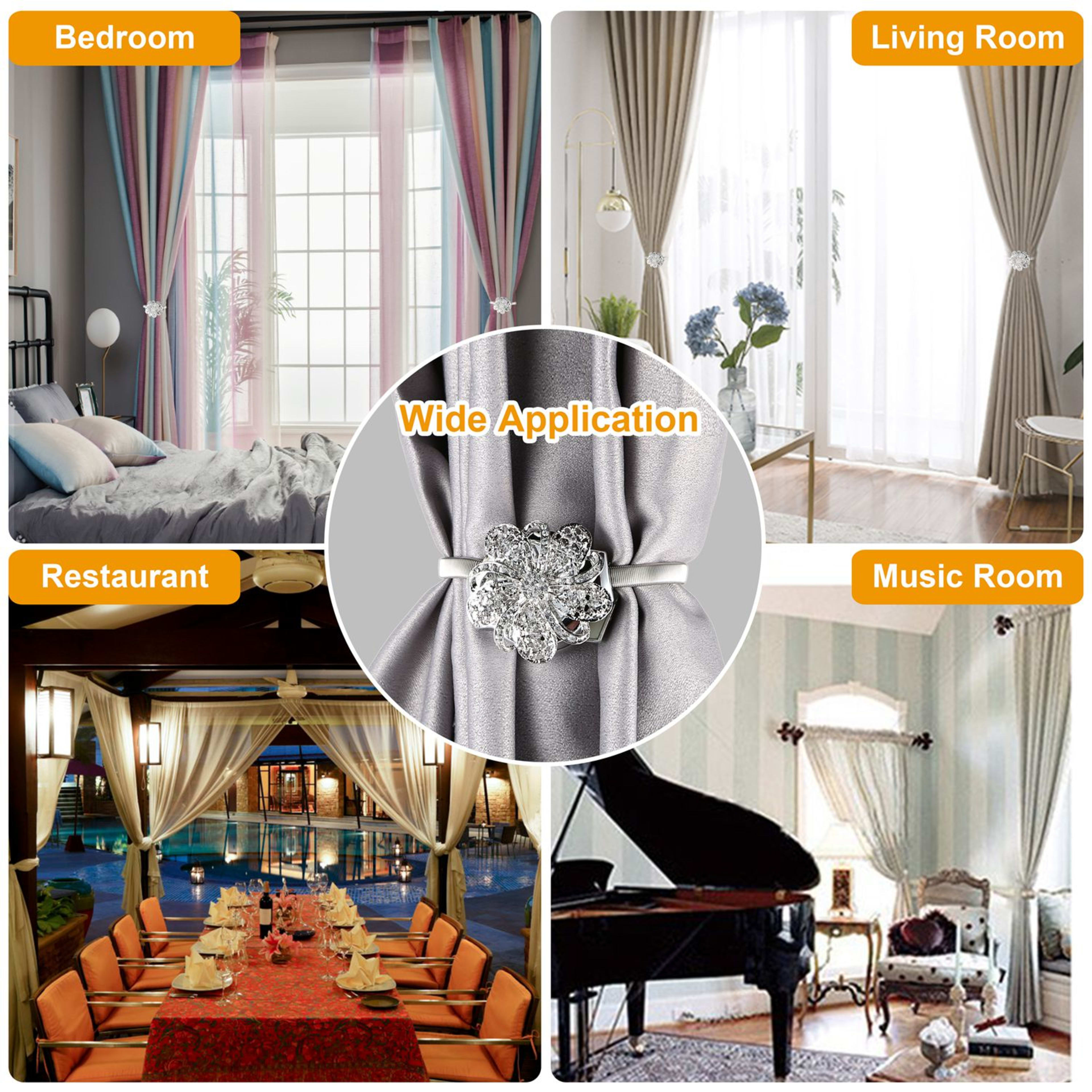 2 Packs Magnetic Curtain Tiebacks Extendable Floral Drape Holder Decorative Window Hangings Clip For Living Room Restaur 8