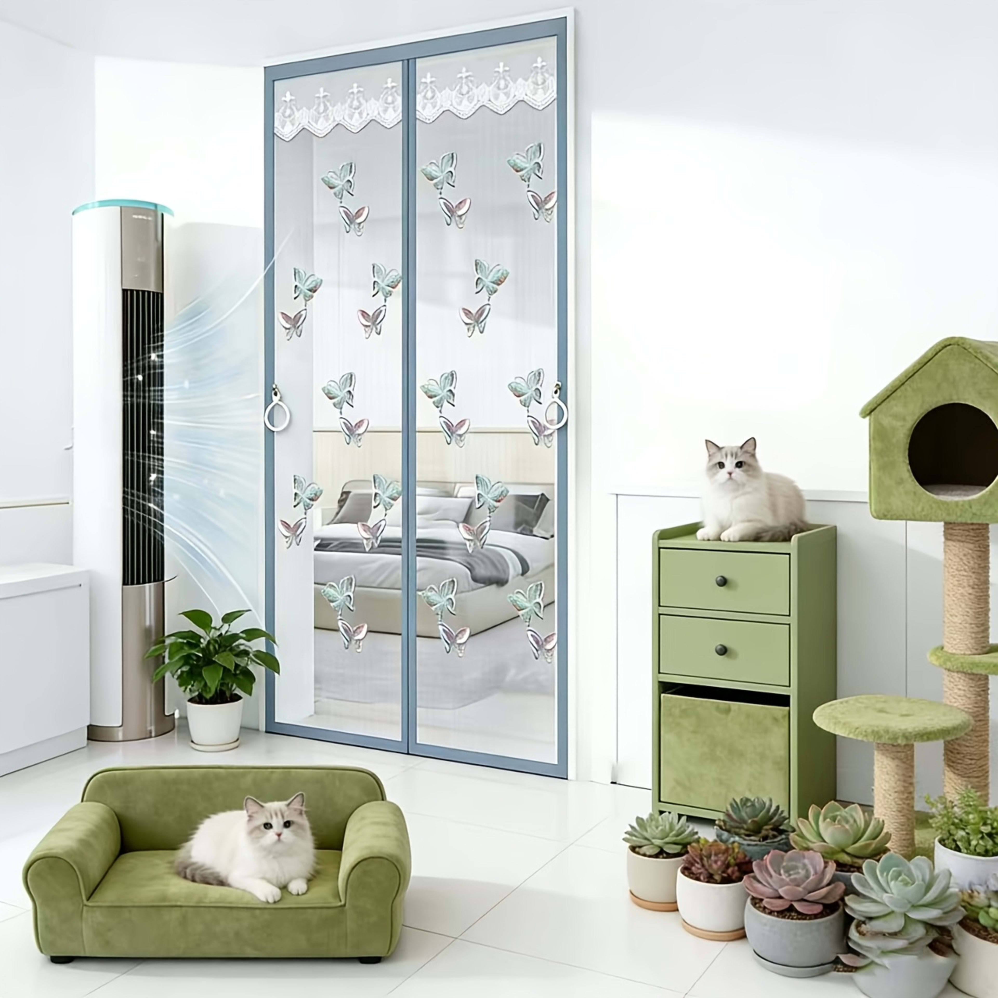 Durable Mosquito Mesh Door, Butterfly Embroidery, Magnetic Auto-Close, Thick Net, Self-Adhesive, Easy Install, Bedroom,  8