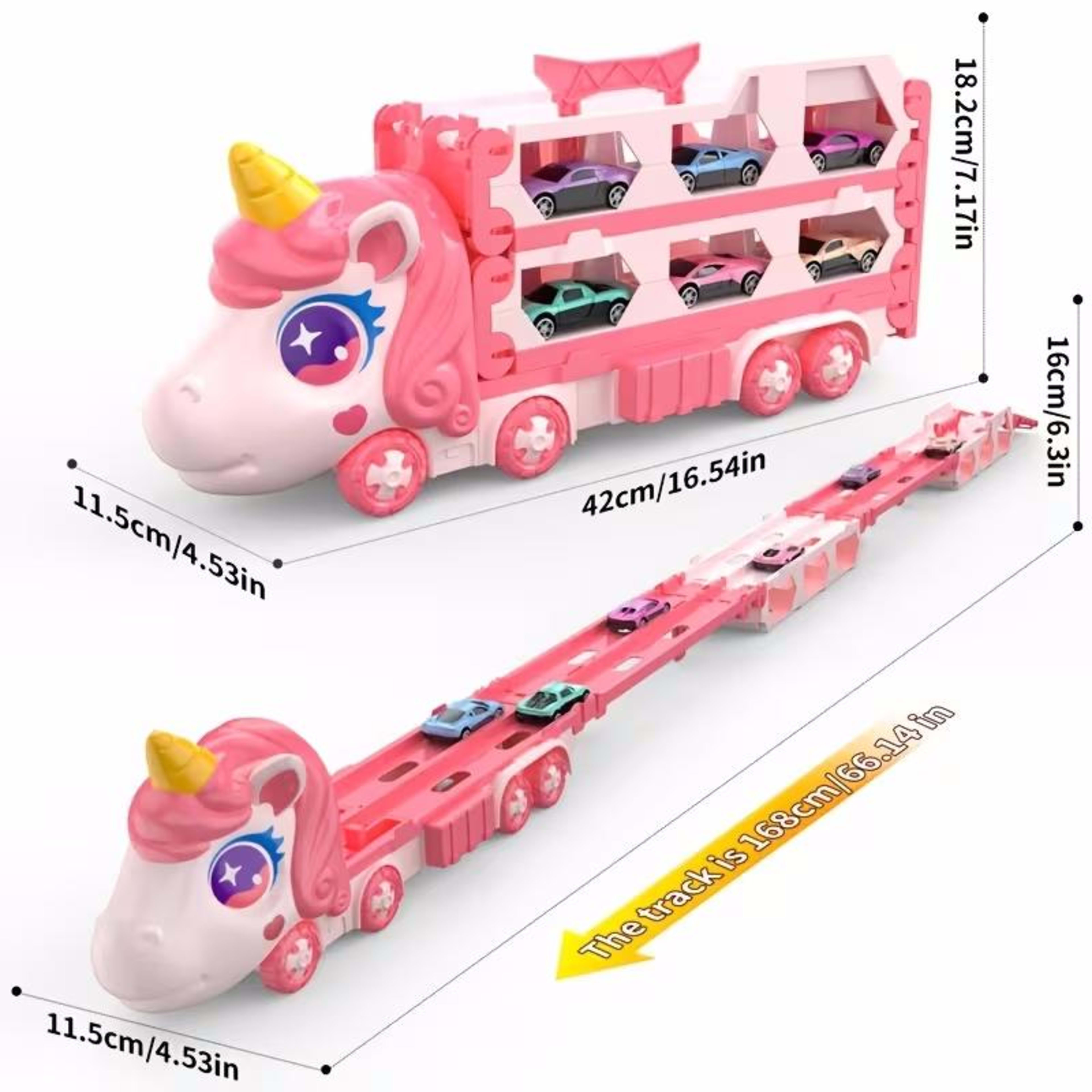 Cute Transforming Truck Toy Expandable Racetrack & Vehicle Storage Set Portable Carrier With Mini Cars Toy For Girls Ag