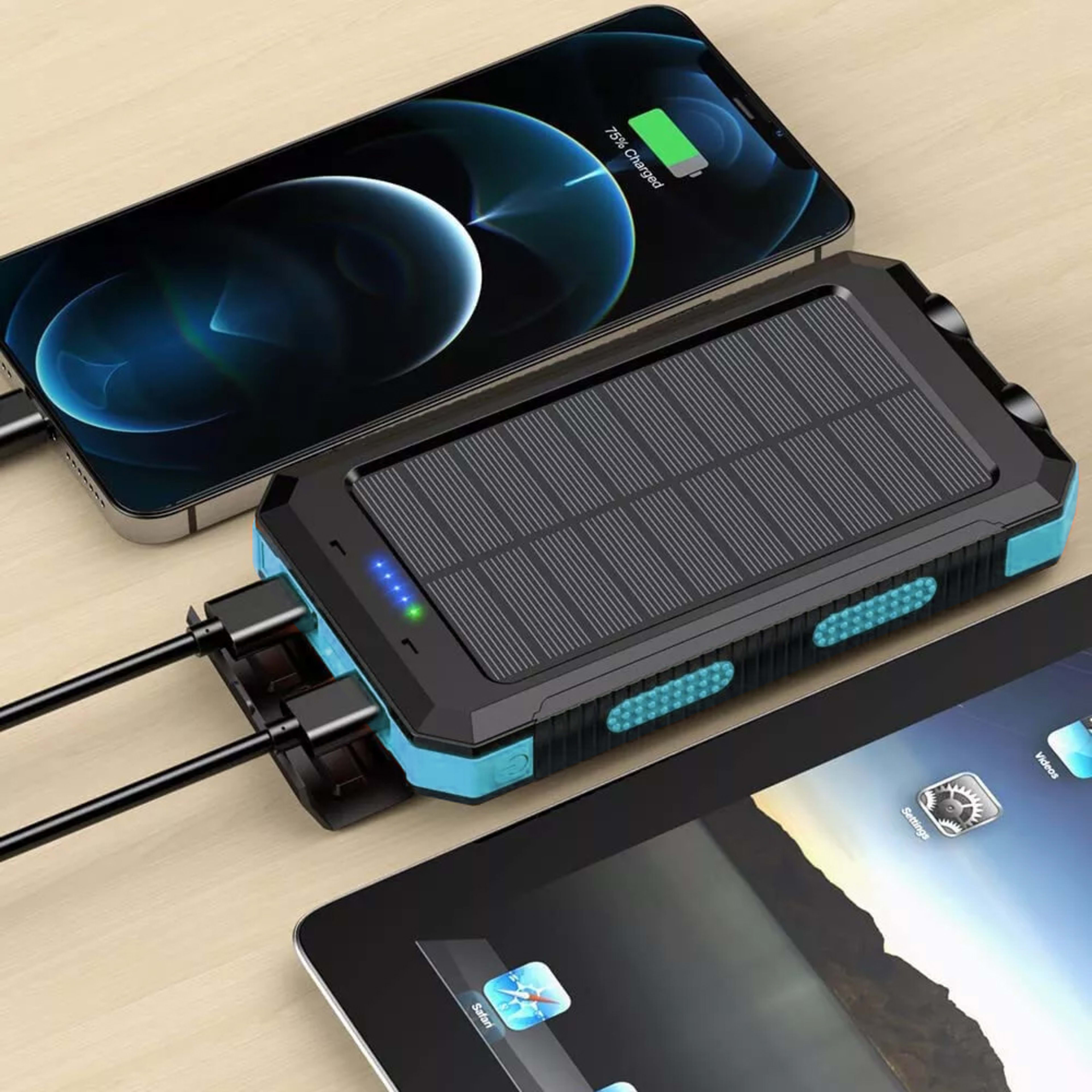 1o000 MAh Solar Power Bank, Waterproof, 2 USB Ports, LED Charger For Mobile Phones 5