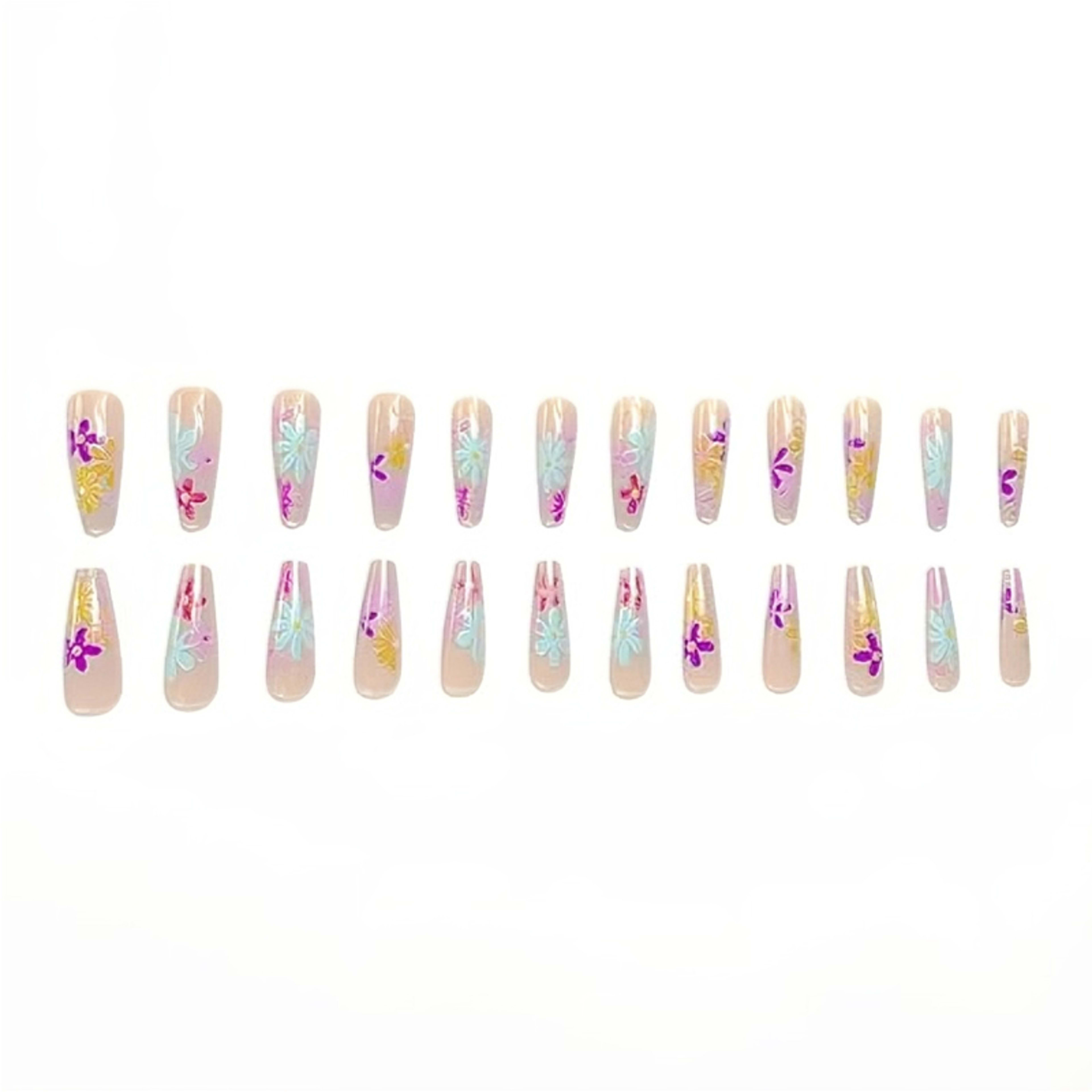 24 PCS Long Flat Flowers Nail Art 6