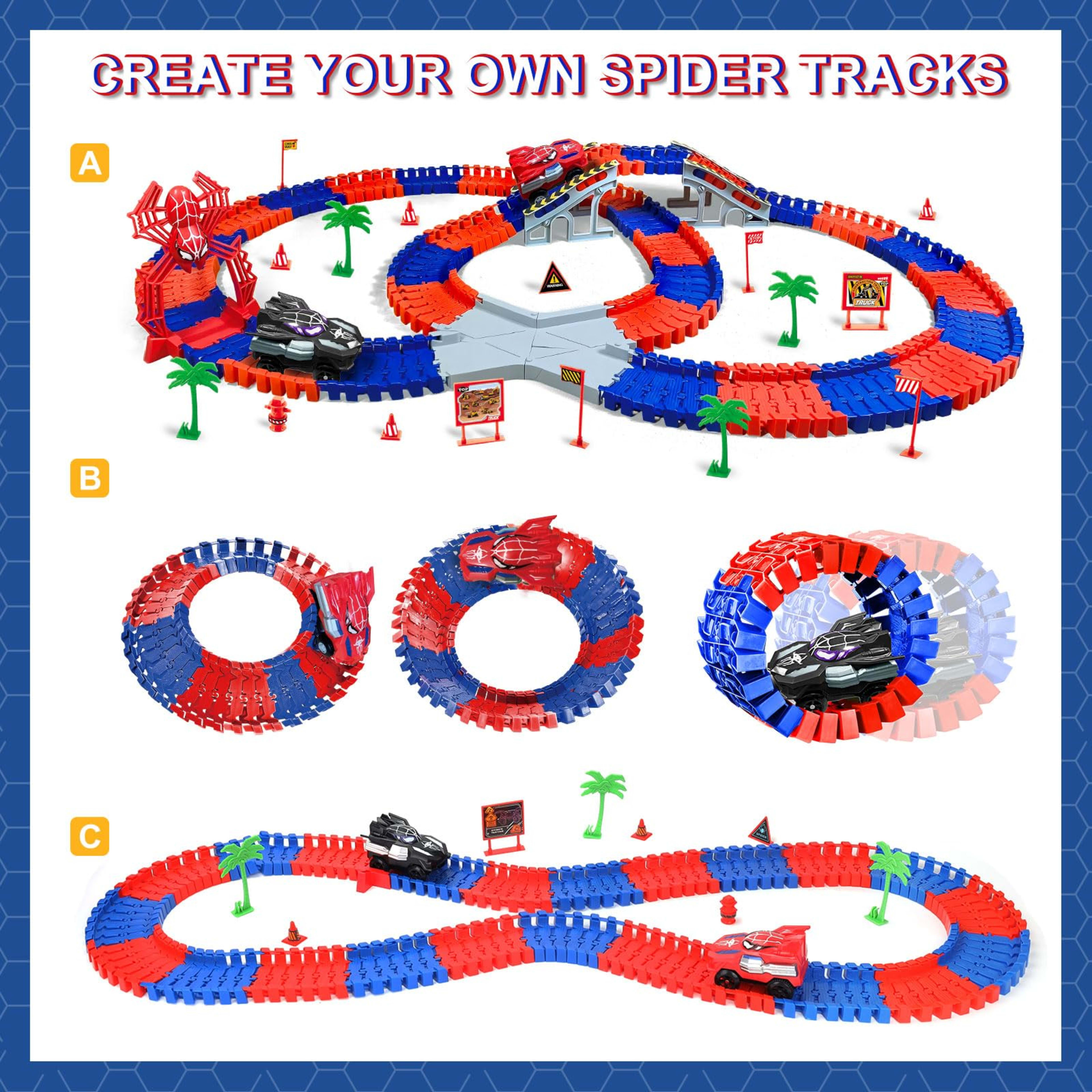 Spider-Themed Flexible Track Toy Set Includes Black And Red Spider Cars,Pickup Only 14