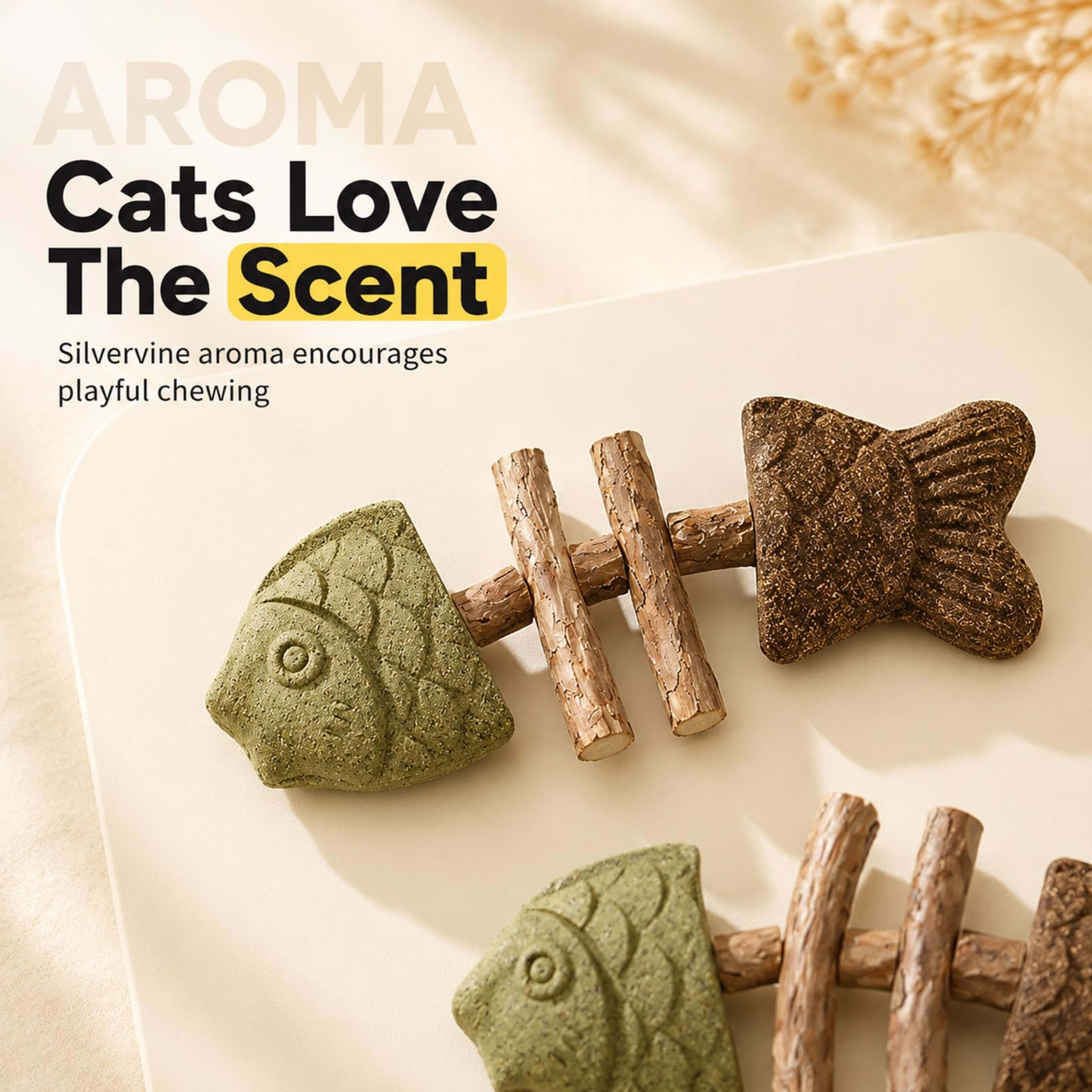 Catnip And Silvervine Chew, Natural Fishbone Chew Toy For Cats, Fishbone-Shaped Cat Dental Toy For Chewing, Licking, Paw 6