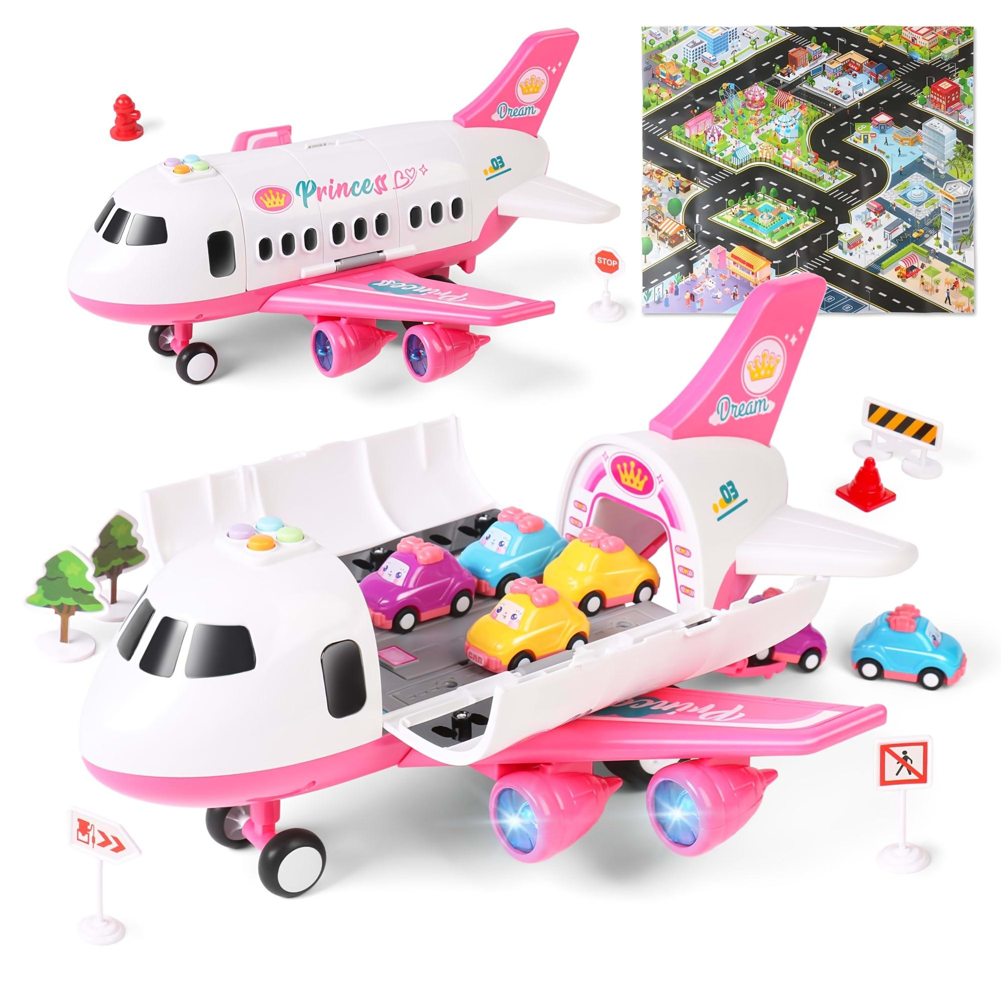 Princess Airplane Toy Set  Includes Airplane, Princess Car, Road Signs, And Road Barriers  Birthday & Christmas Gift Sui 11