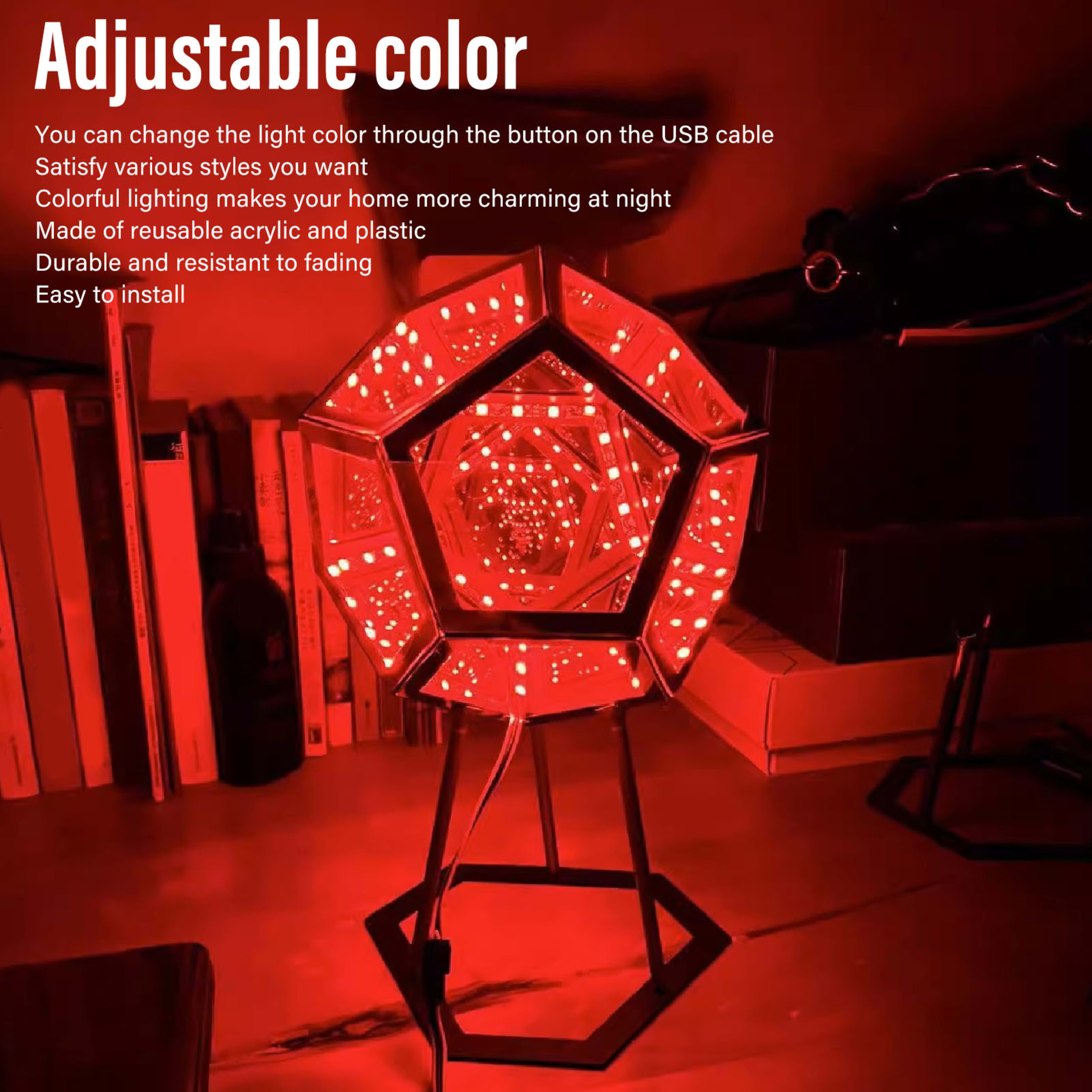 Dodecahedron Night Light Infinity Dodecahedron Color Art Light LED Night Light Lamp For Kids Room Bedroom Living Room Be 2