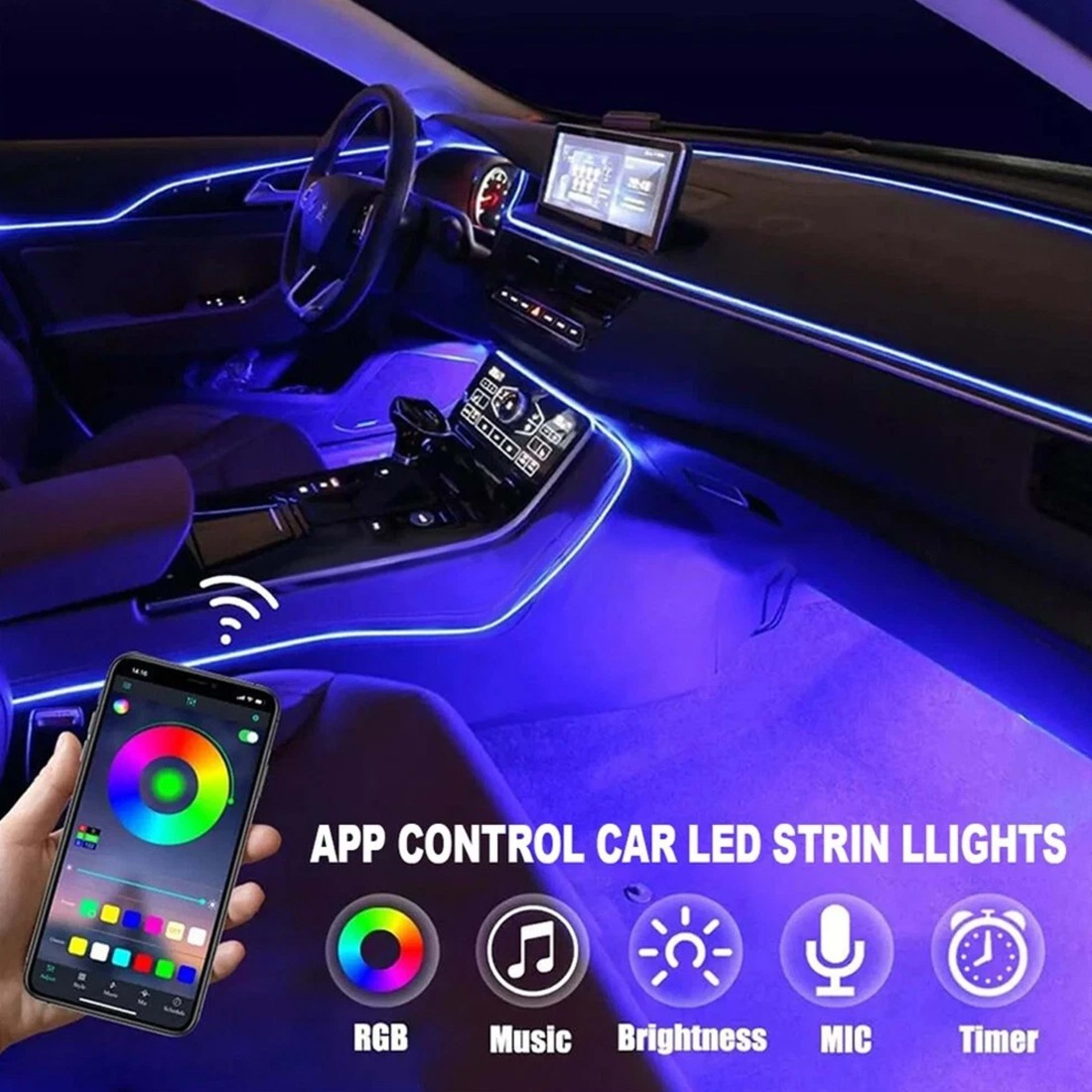 APP Control 5-In-1 RGB LED Interior Strip Light Car Ambient Atmosphere Lighting 2