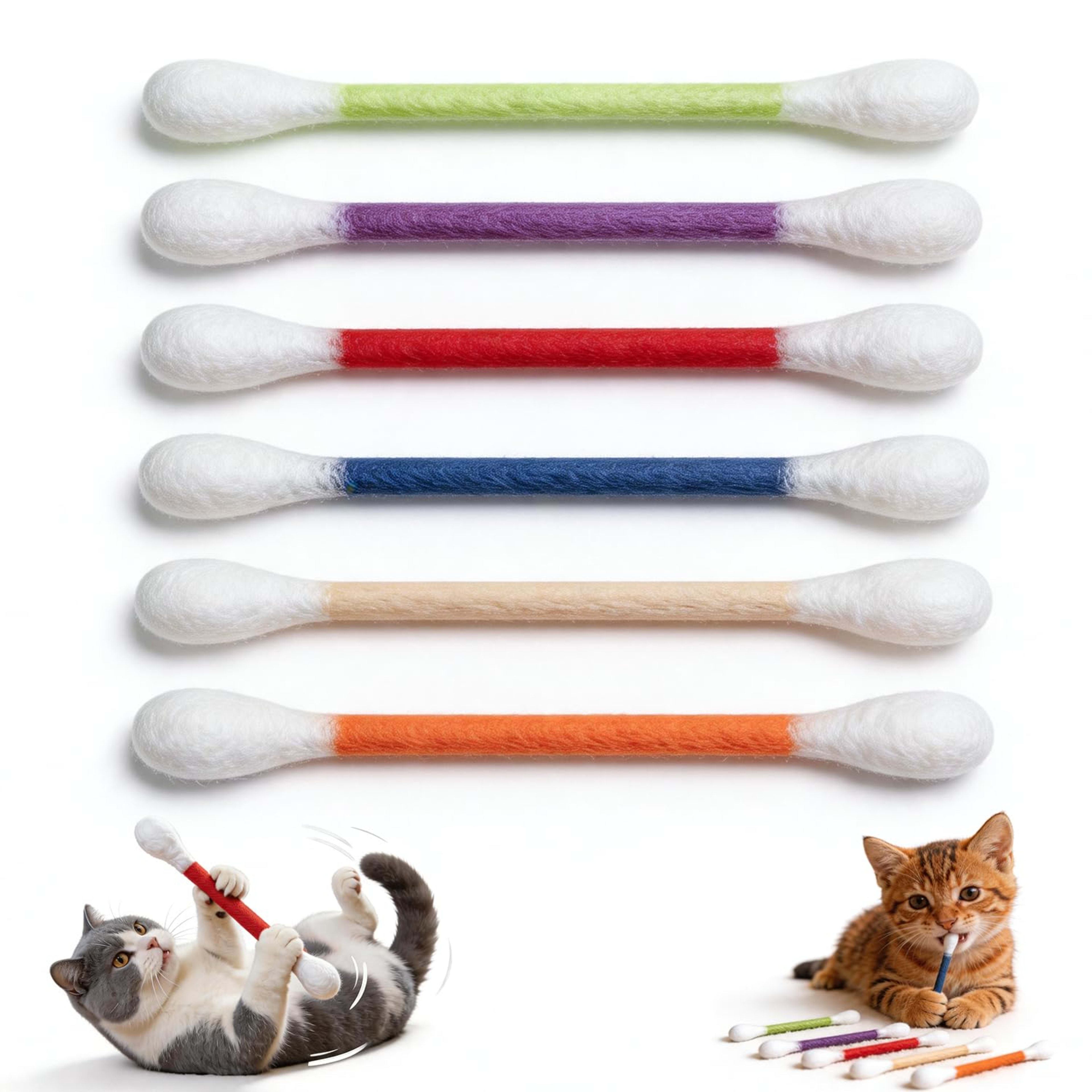 6Pack Cotton Swabs Cat Toys With Catnip, Giant Qtip Chew Sticks & Teething Ropes For Boredom Relief, Durable Interactive