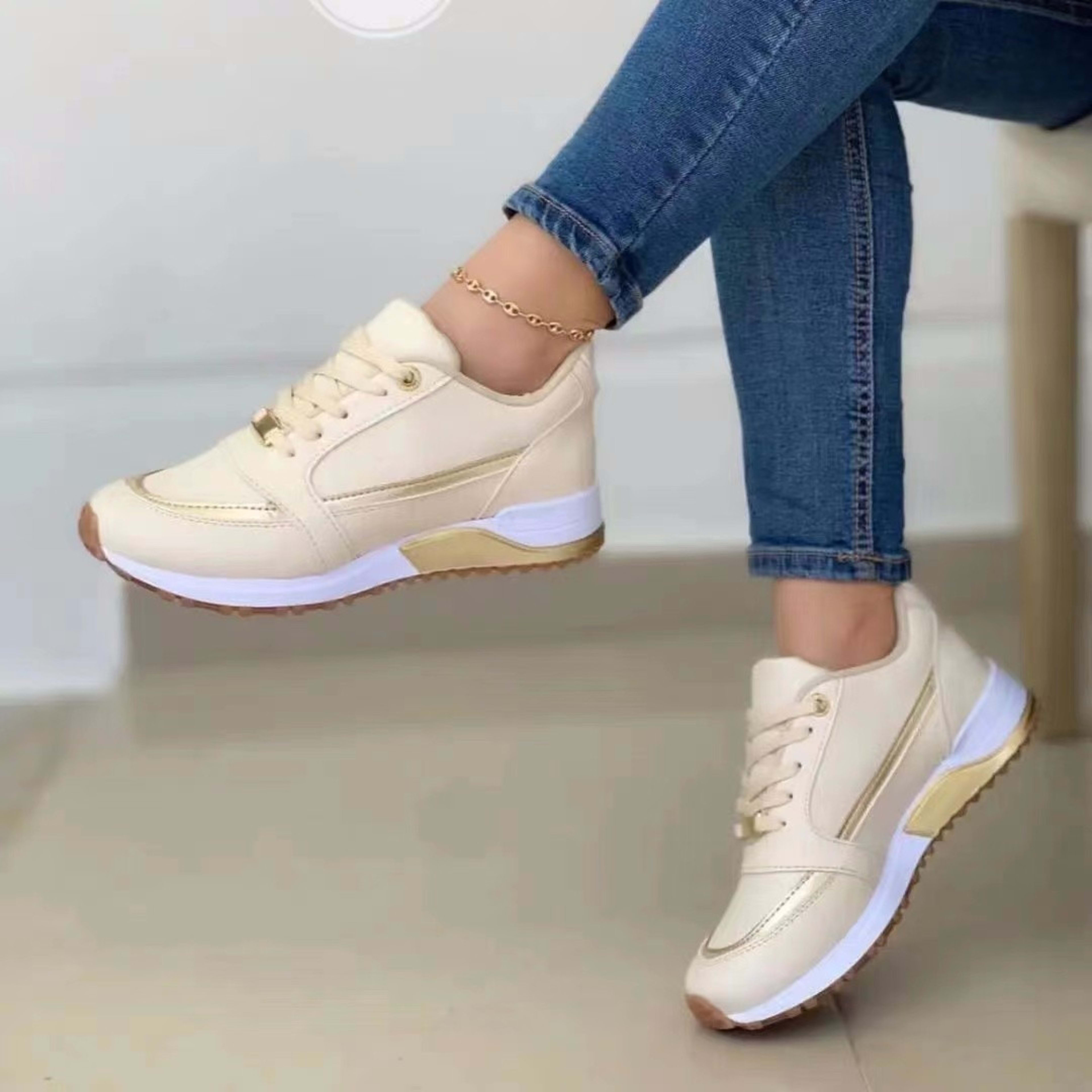 Casual Lace-up Flat Shoes Women Shallow Round Toe Sports Walking Sneakers 3