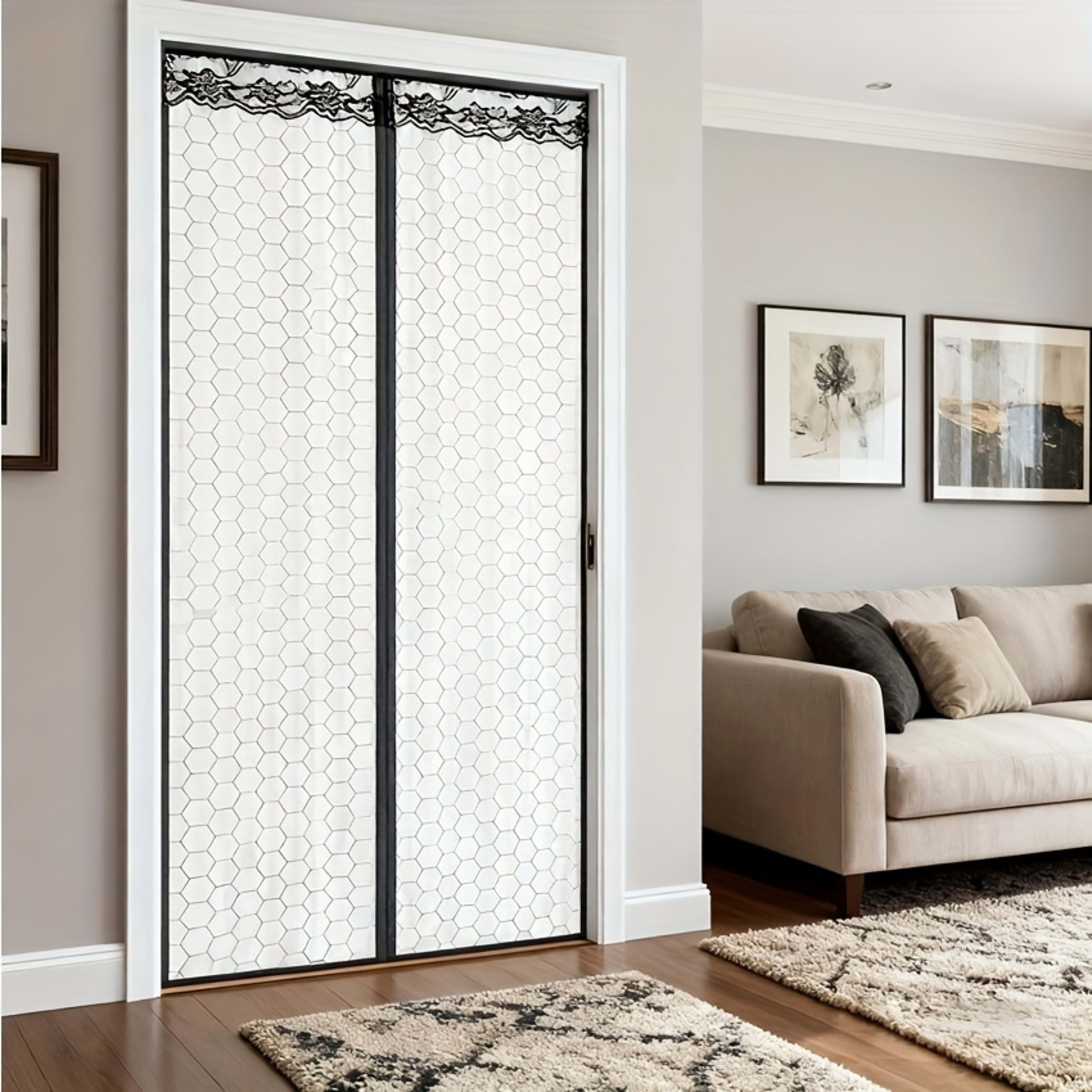 1 Black Lace Air Conditioner Door Curtain With Magnetic Closure, Seals For Insulation And Keeps Out Mosquitoes And Flies 11