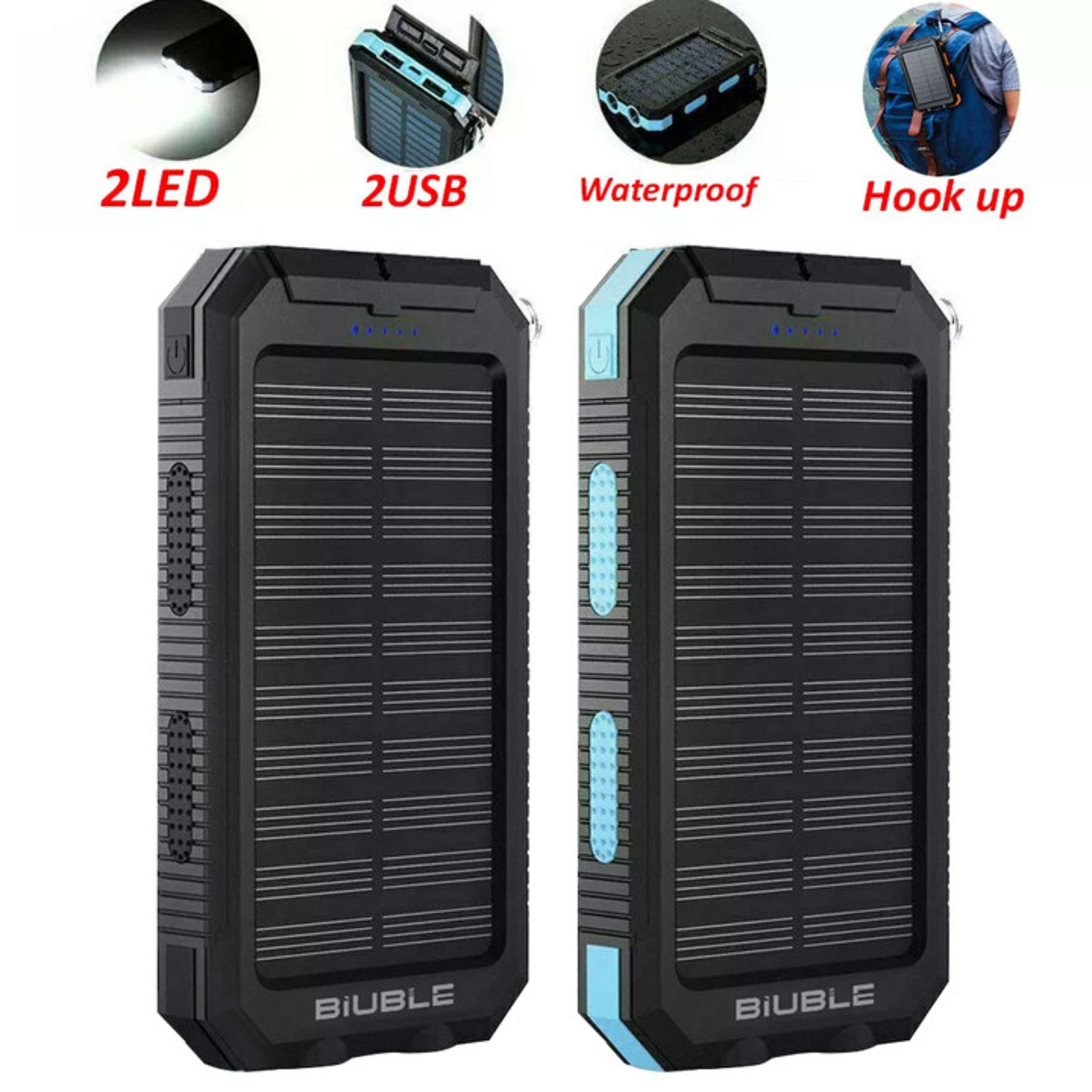 1o000 MAh Solar Power Bank, Waterproof, 2 USB Ports, LED Charger For Mobile Phones 7