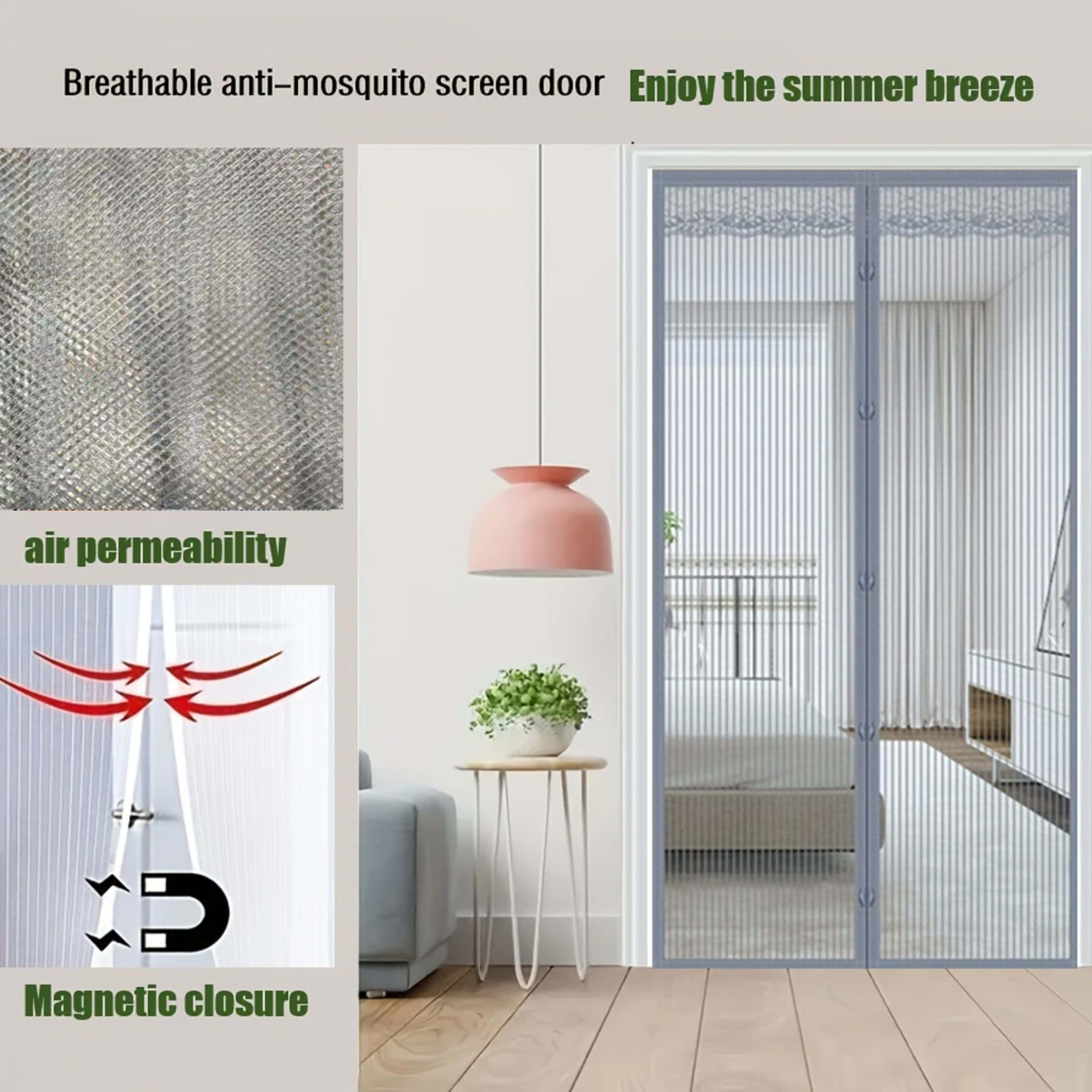 Magnetic Screen Door Curtain - Manual Or Automatic Closing Mesh, White Stripe Design, Mosquito-proof Summer Breathable P 2