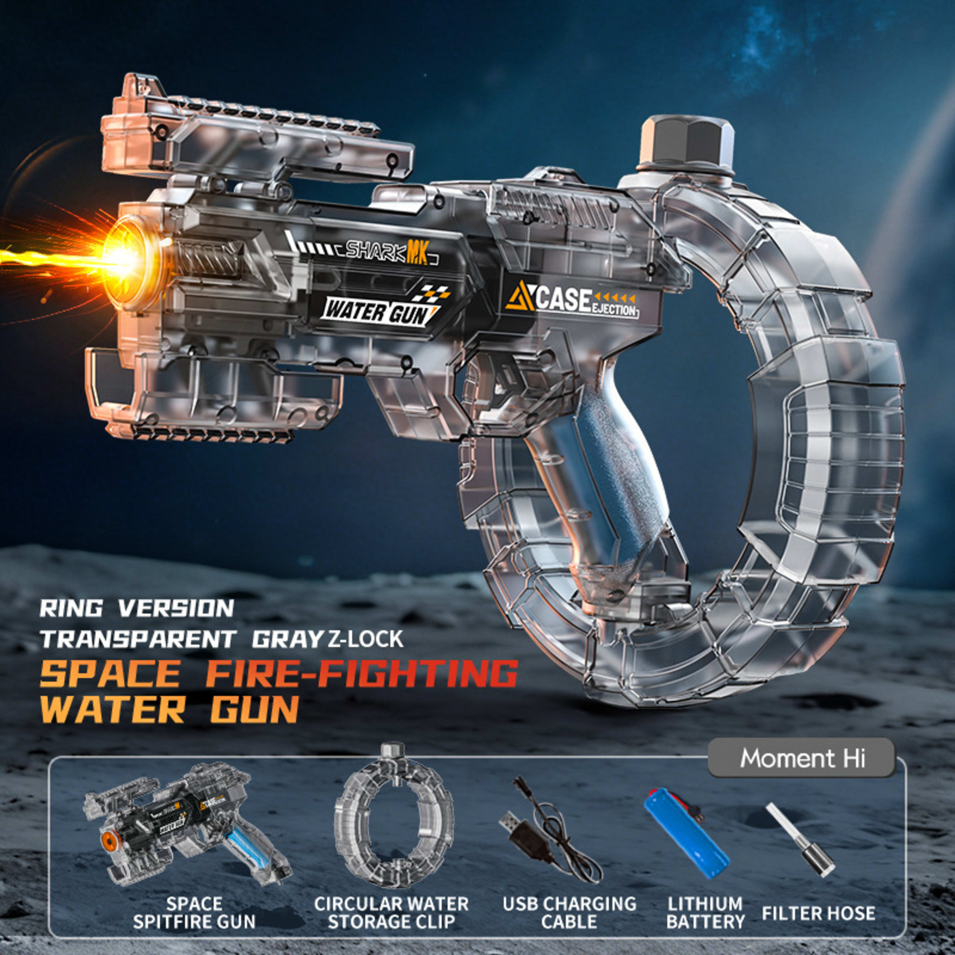 Kids Space Electric Water Gun, Transformable Design With Energy Gathering Ring, Flashing Light & Sim Recoil, Large Capac 5