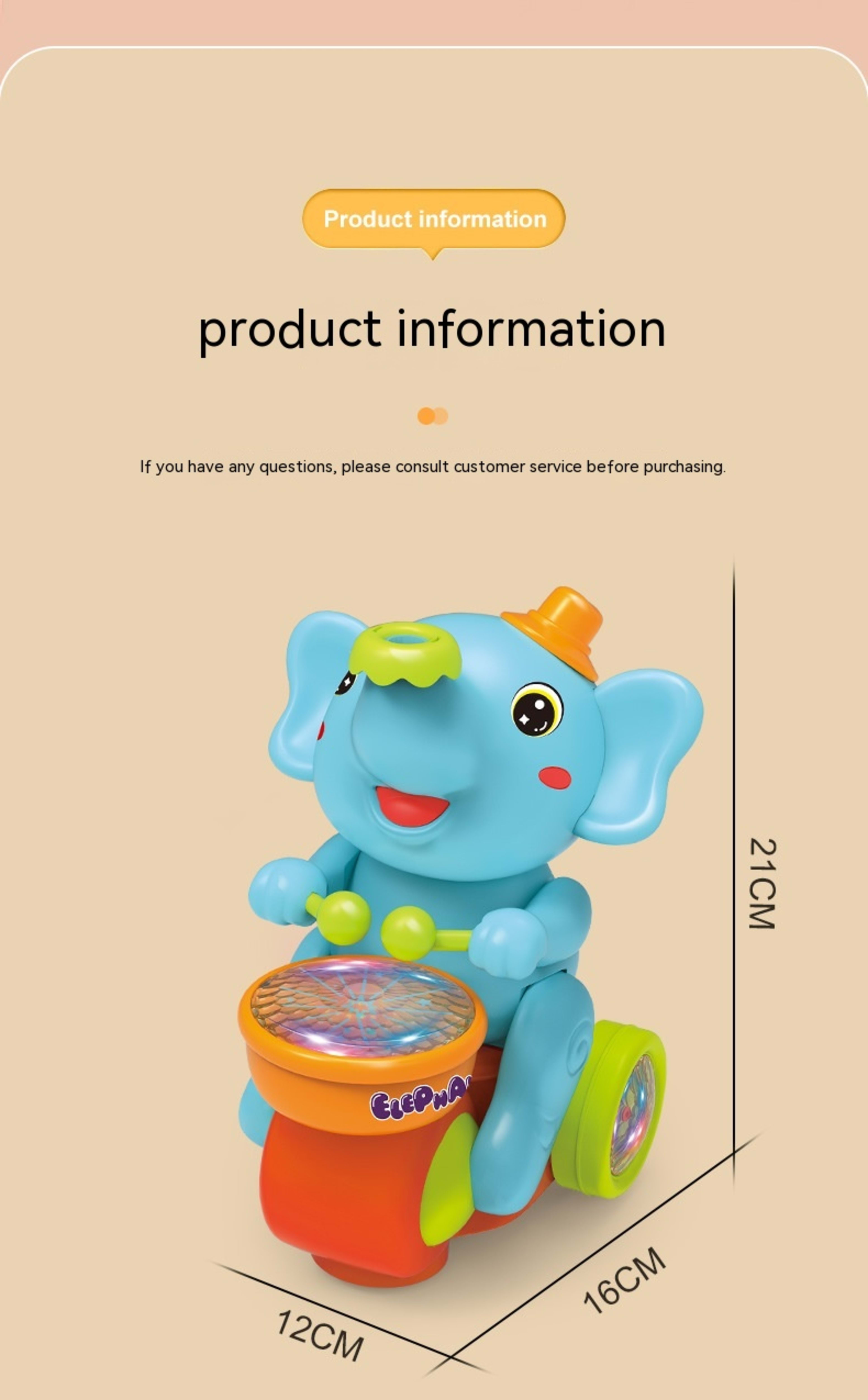 Cute Elephant Cool Music Light Electric Children's Toy Car 4