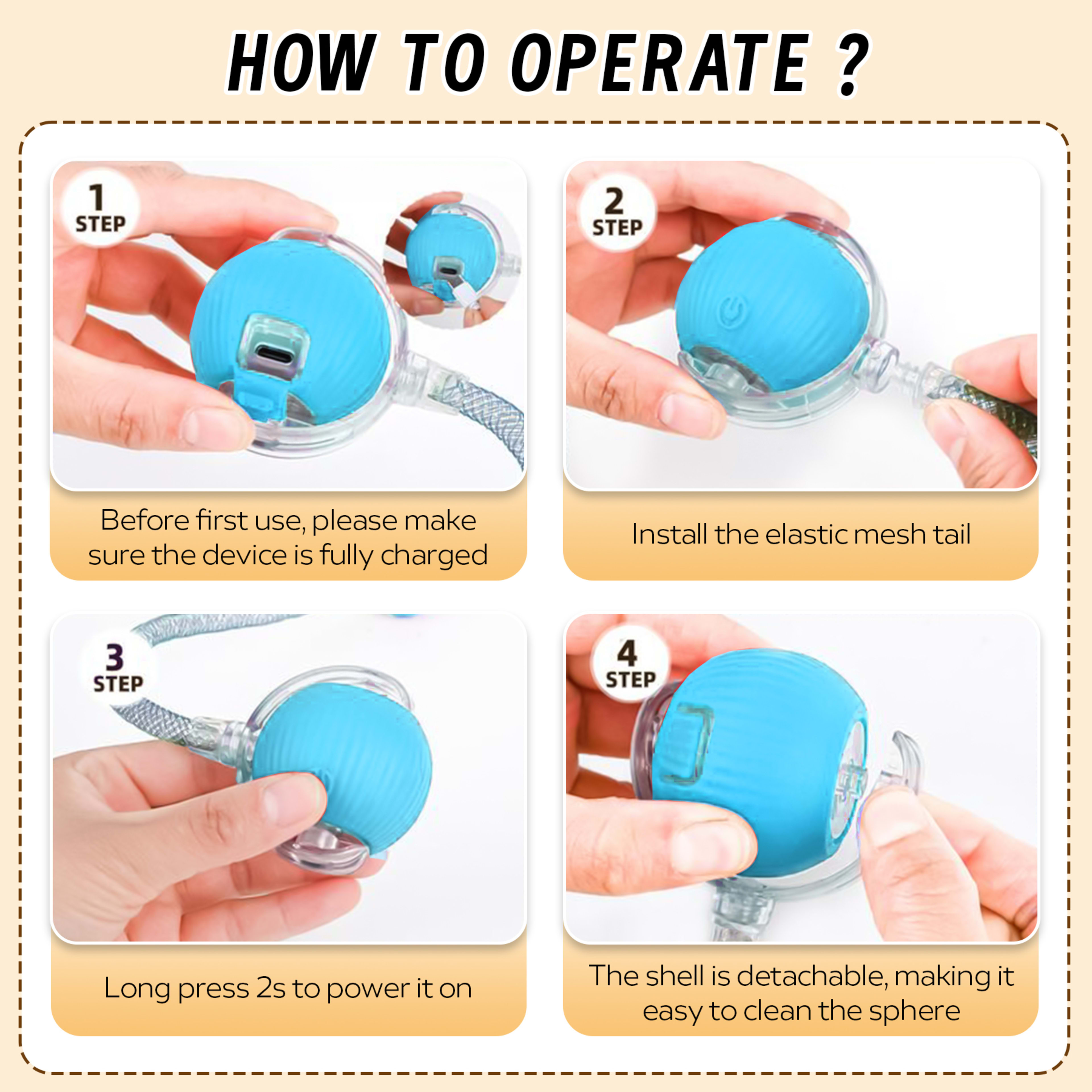 Interactive Toys Ball For Cats, Dog,Agile Moving Cat Ball With ElasticMesh Tail 10