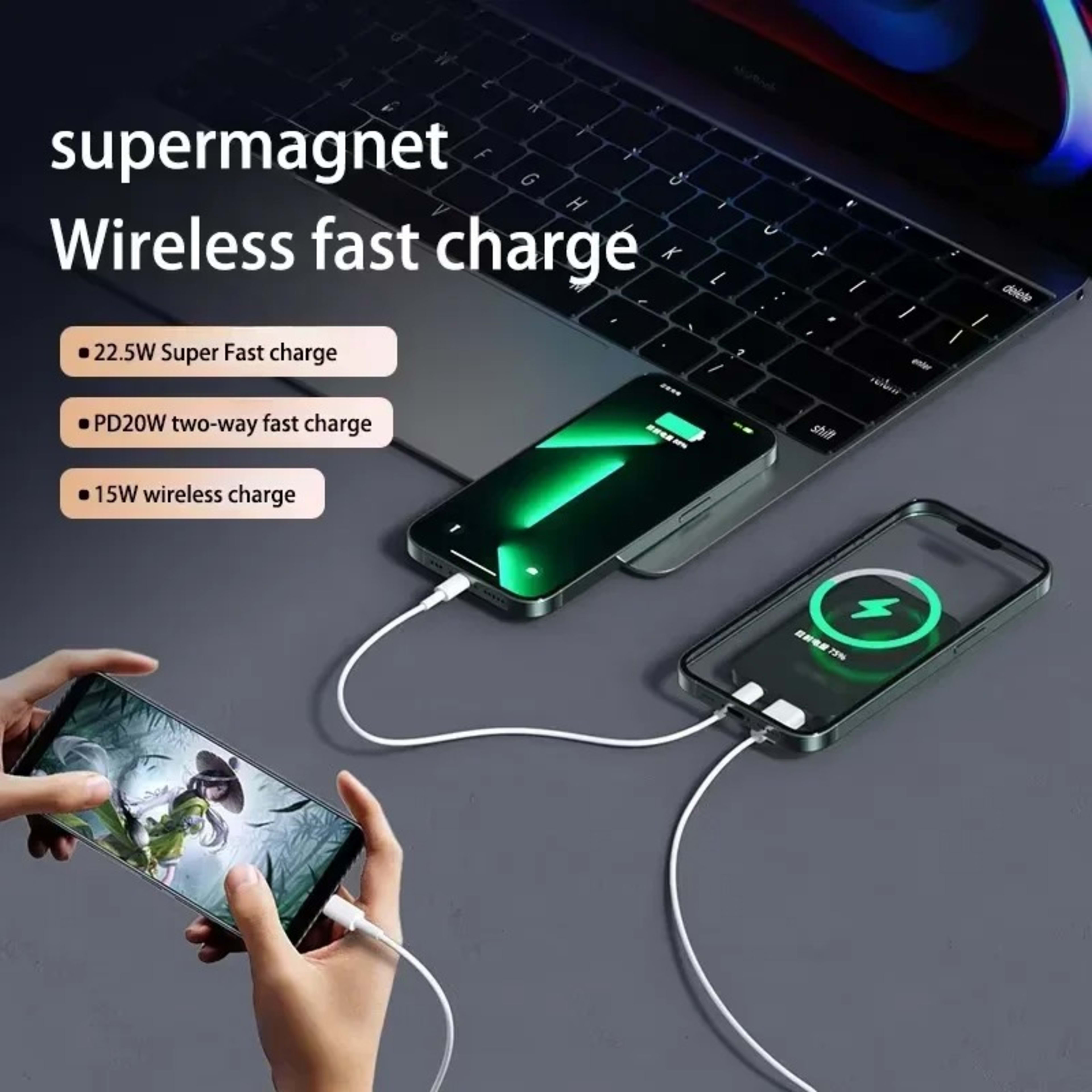 Magnetic Wireless Power Bank, Super Fast Charging, Portable External Battery Power Bank For IPhone, Samsung, 8