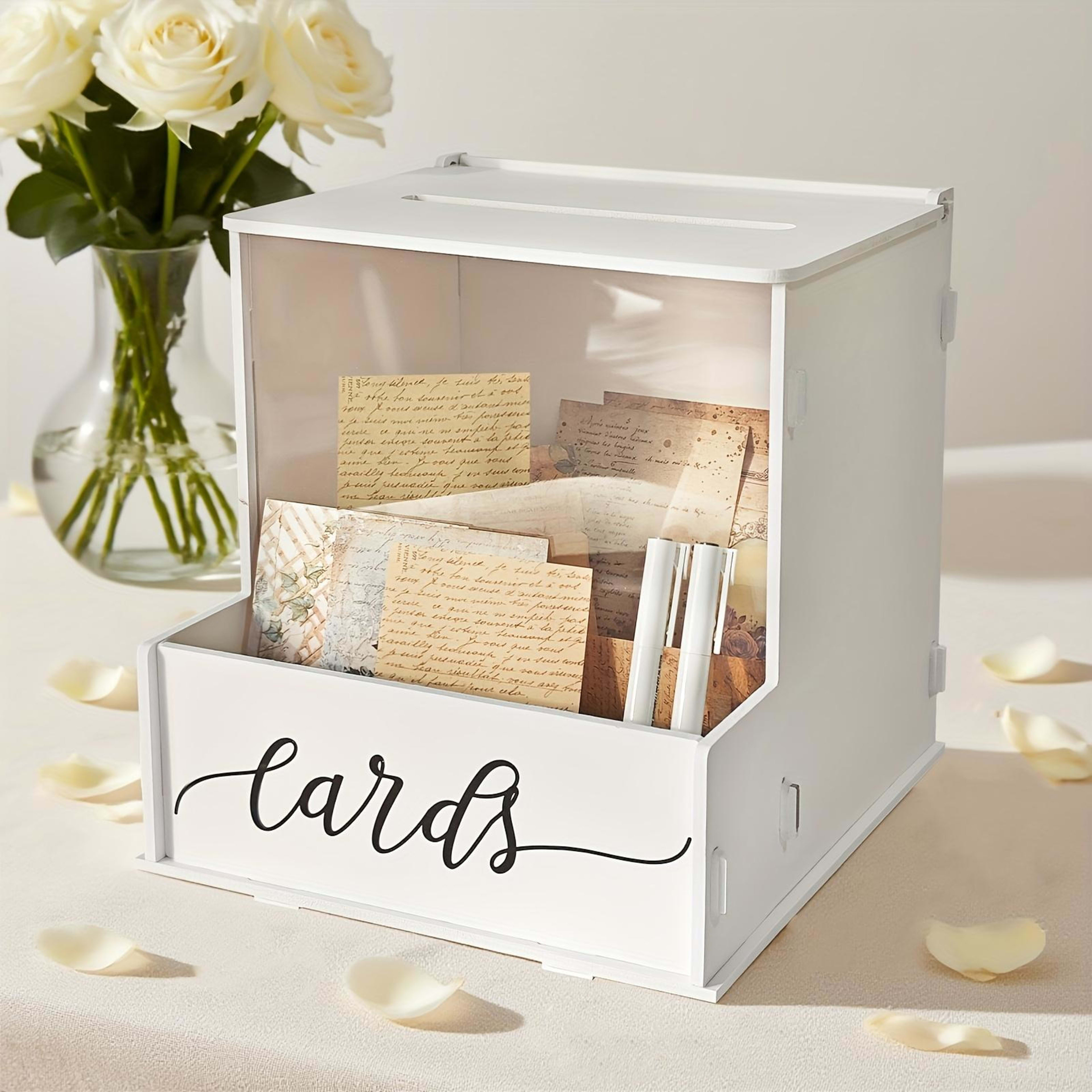 Elegant White PVC Rectangular Wedding Card Box With Lockable Lid Durable Decorative Gift Box For Wedding Money, Favors,