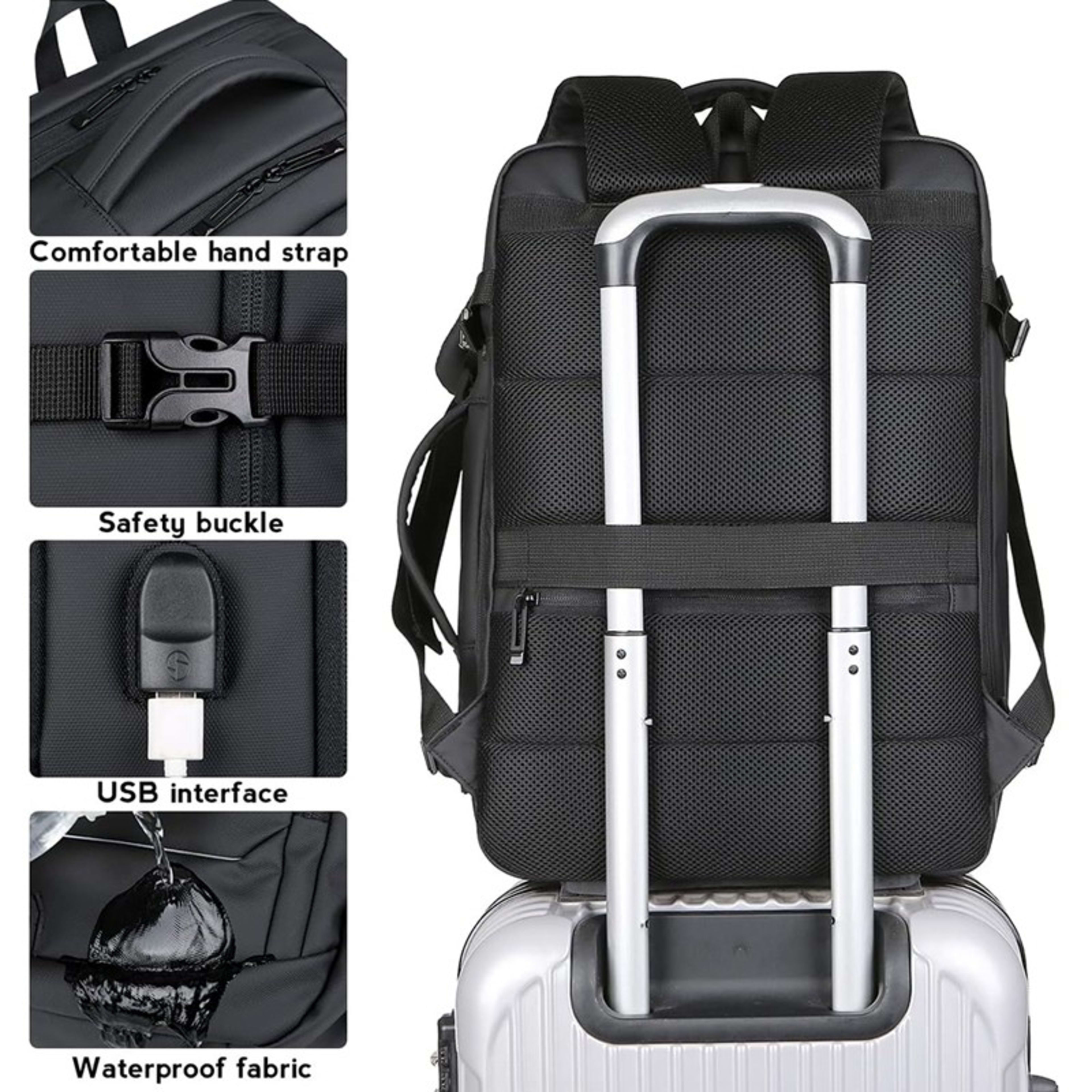 Men 18 Inch Expandable Backpack USB Port Laptop Rucksack Waterproof School Bag 15