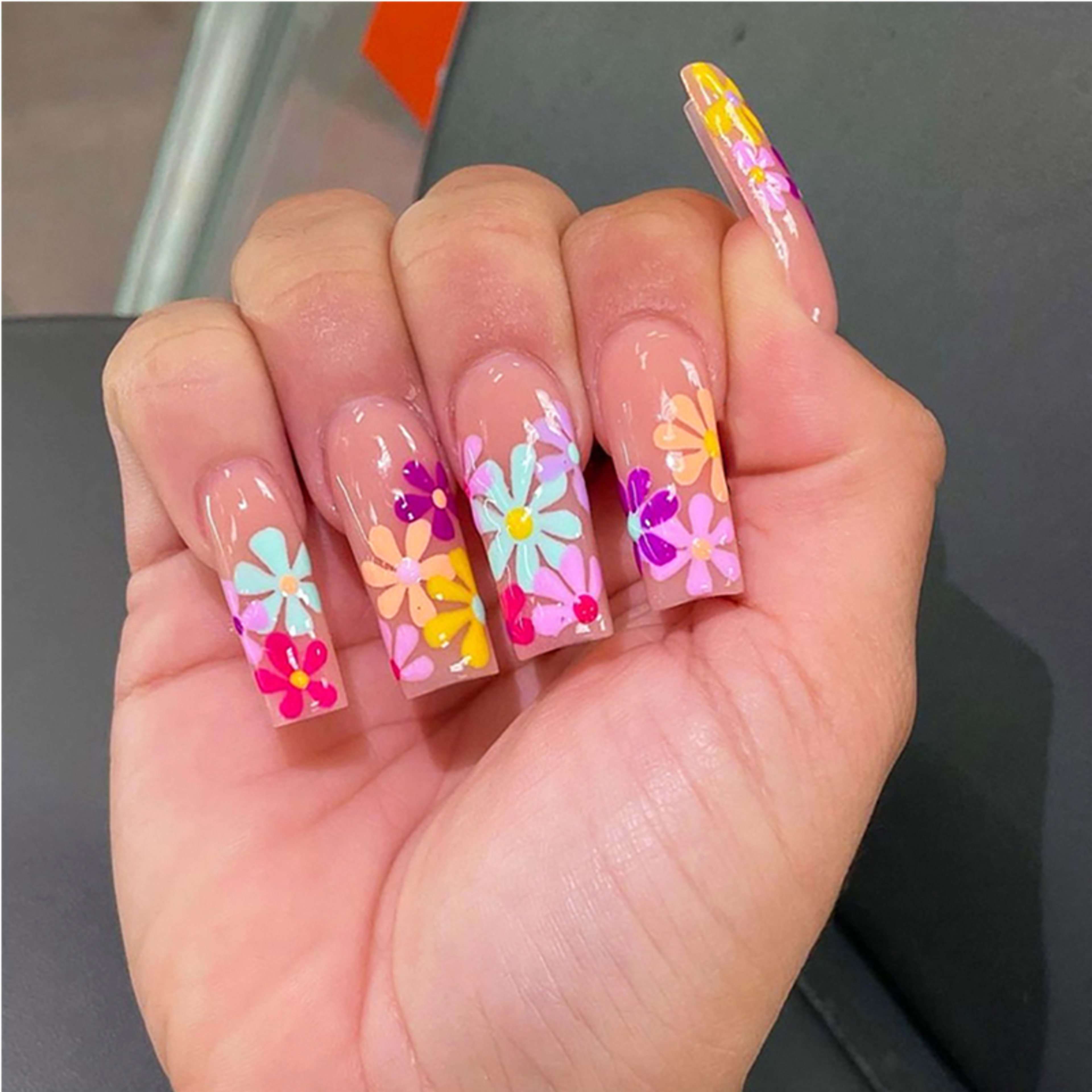 24 PCS Long Flat Flowers Nail Art