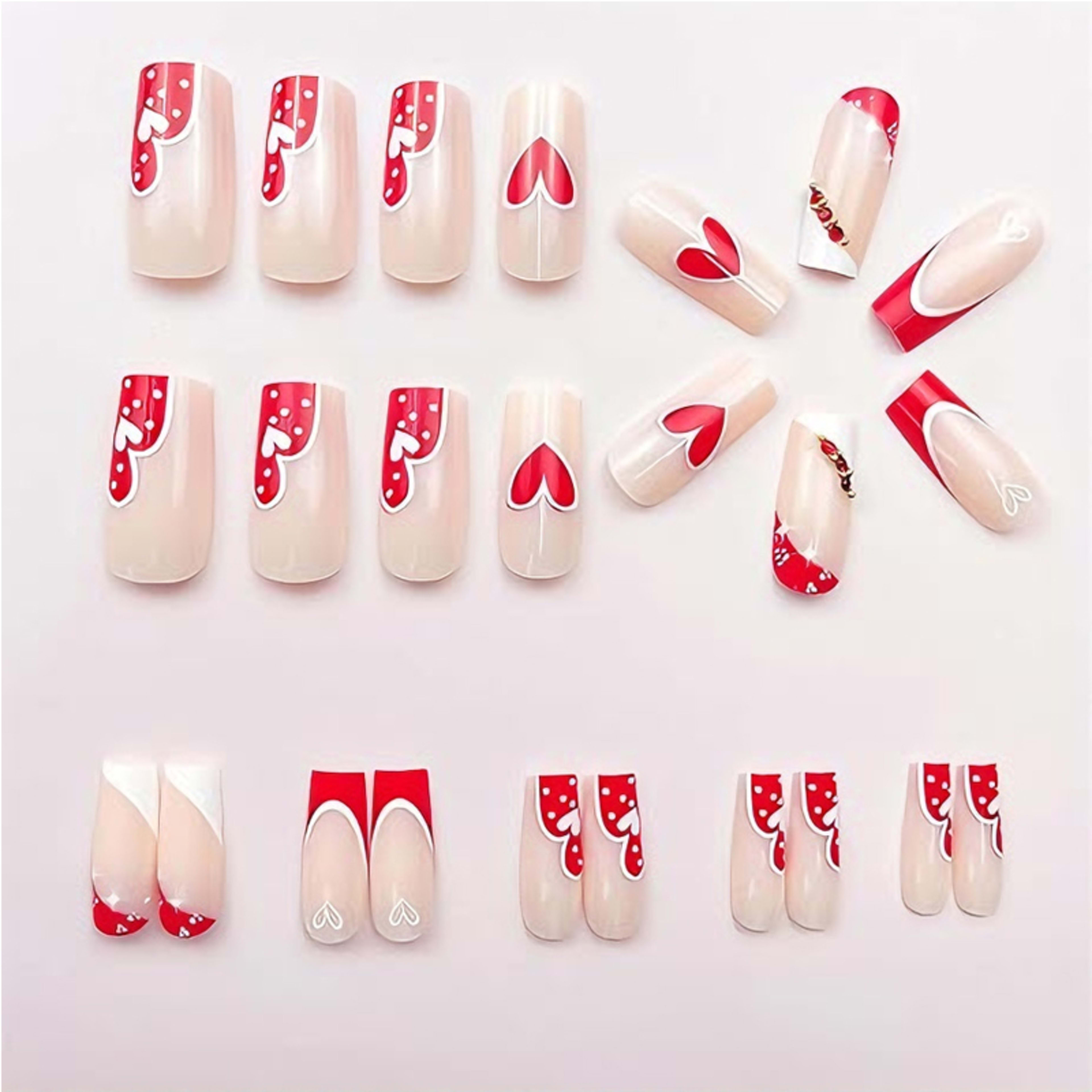 24 PCS Red And White Heart Nail Art 5