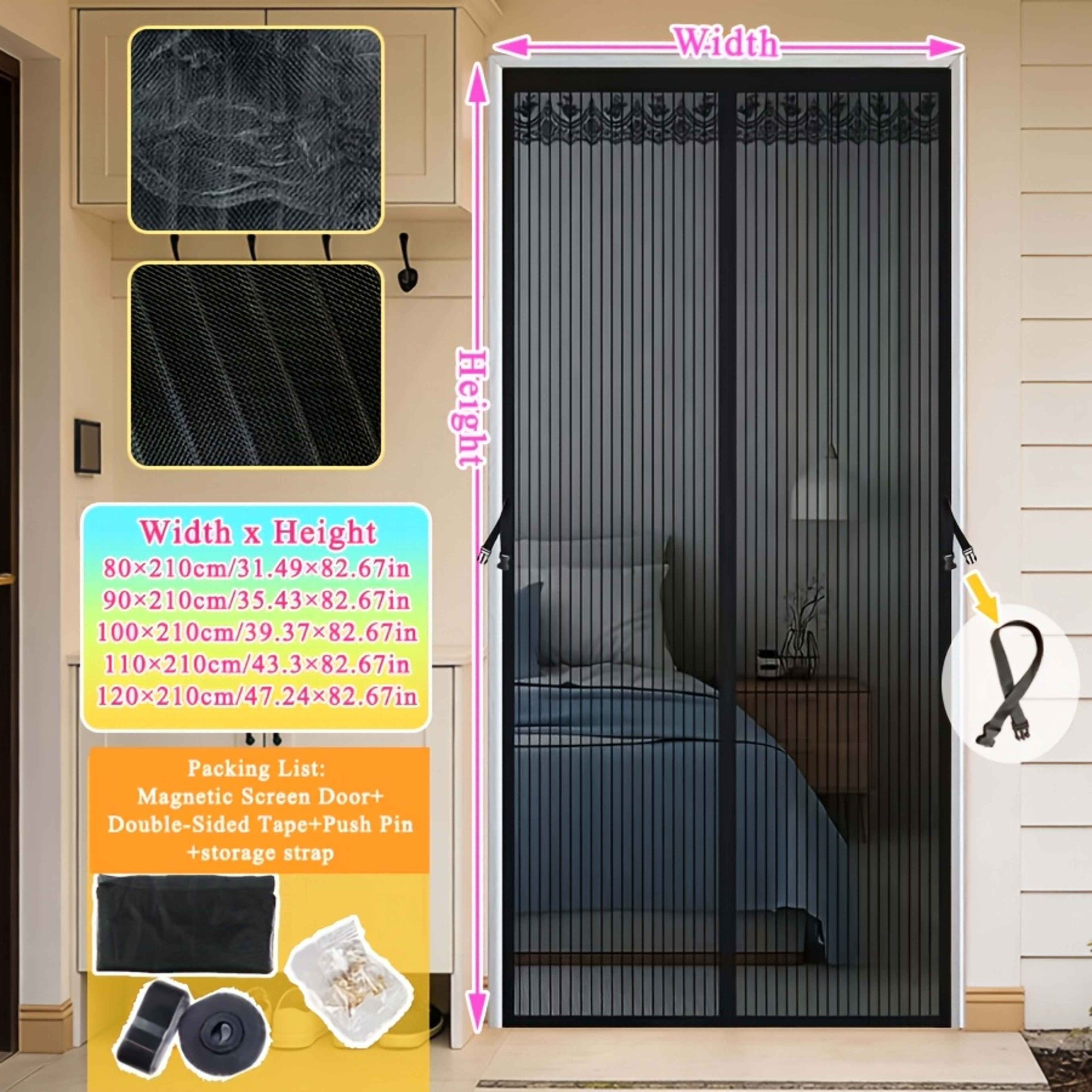 1pc Magnetic Screen Door, Mosquito And Fly Proof Door Curtain, Easy To Install, Top Lace Design & Storage, Pet Friendly,