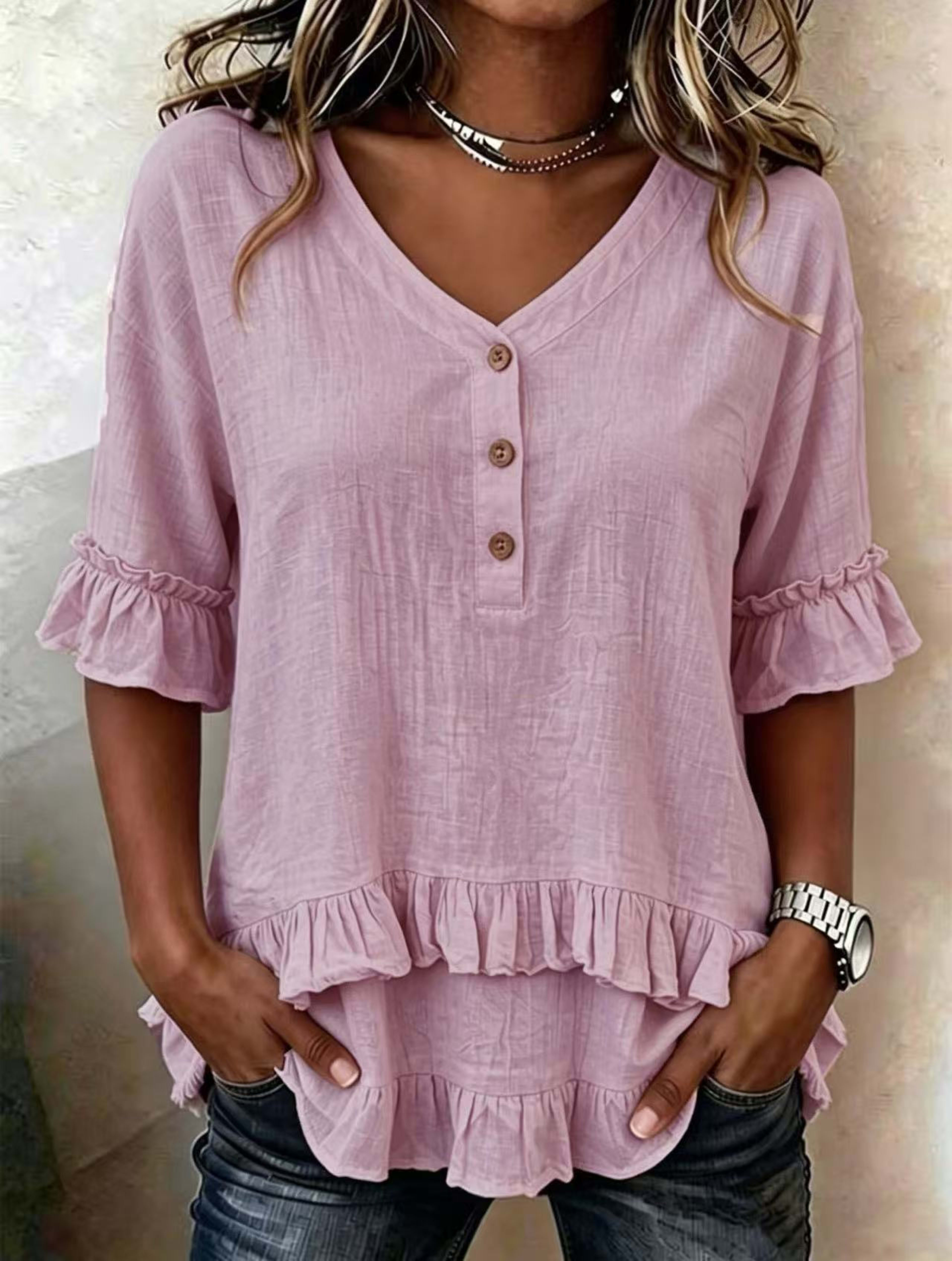 Retro V-Neck Ruffled Blouse 2