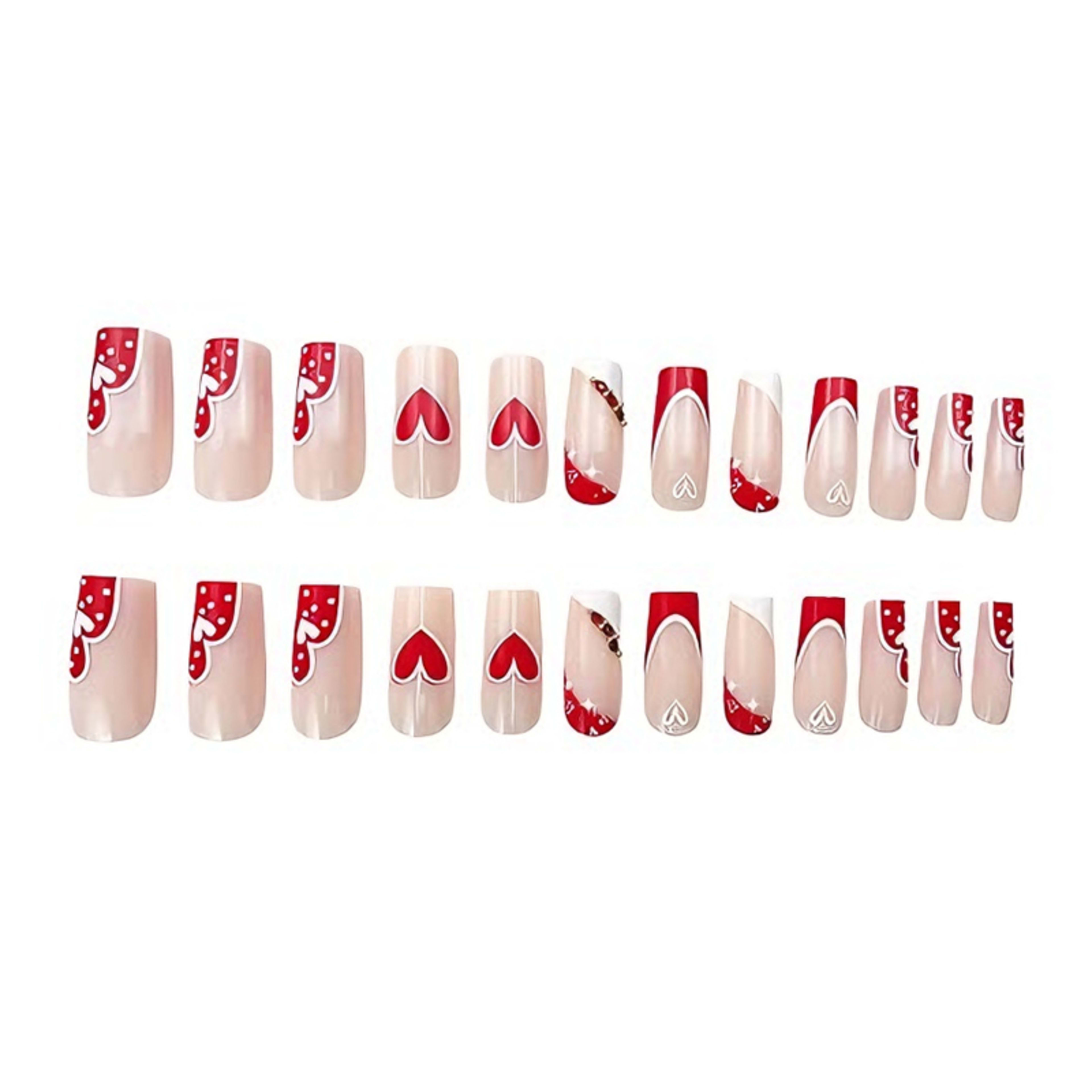 24 PCS Red And White Heart Nail Art 9