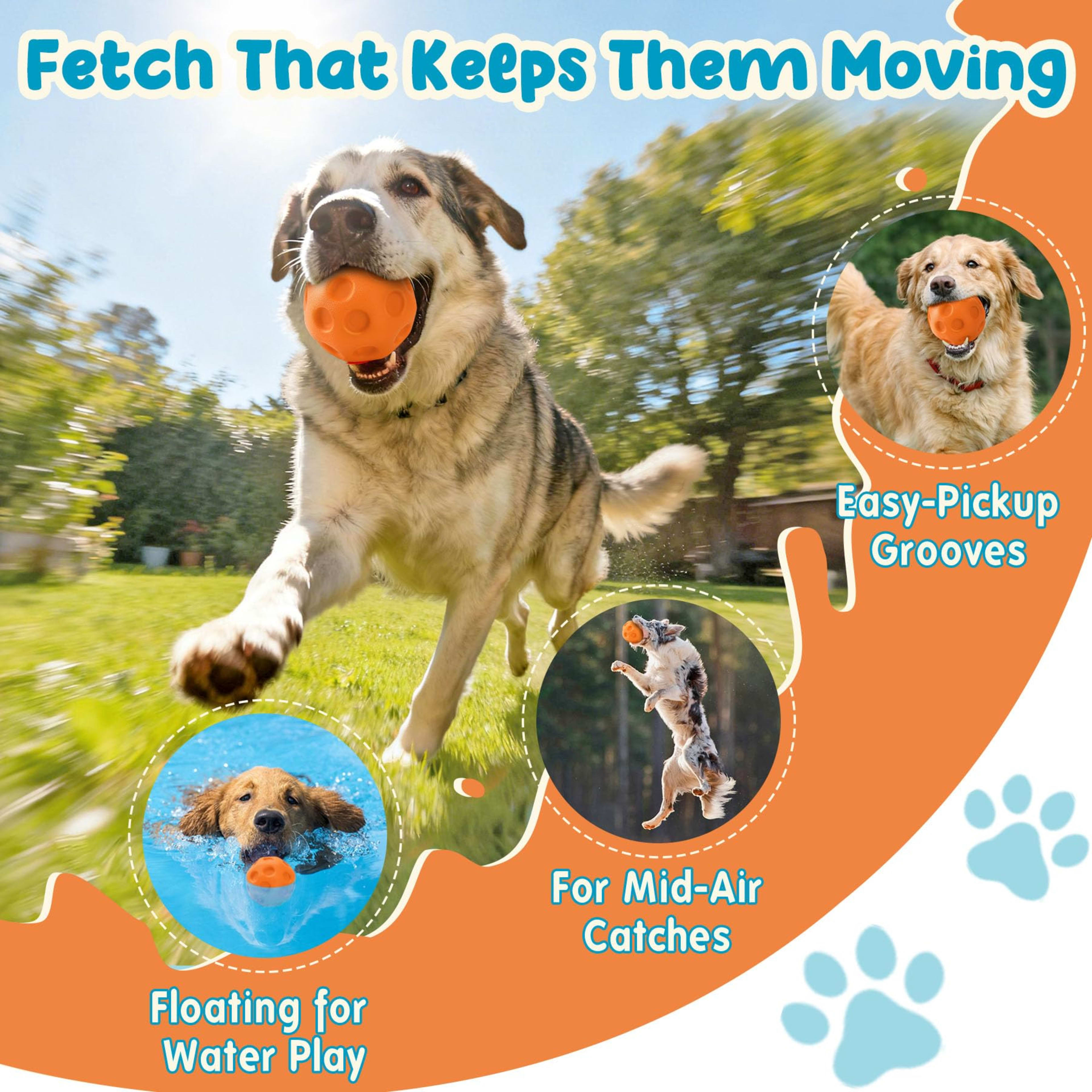 3 Pack Dog Balls For Medium & Large Dogs - High Bounce & Floating Fetch Balls, Interactive Outdoor Toys With Easy-Pickup 4