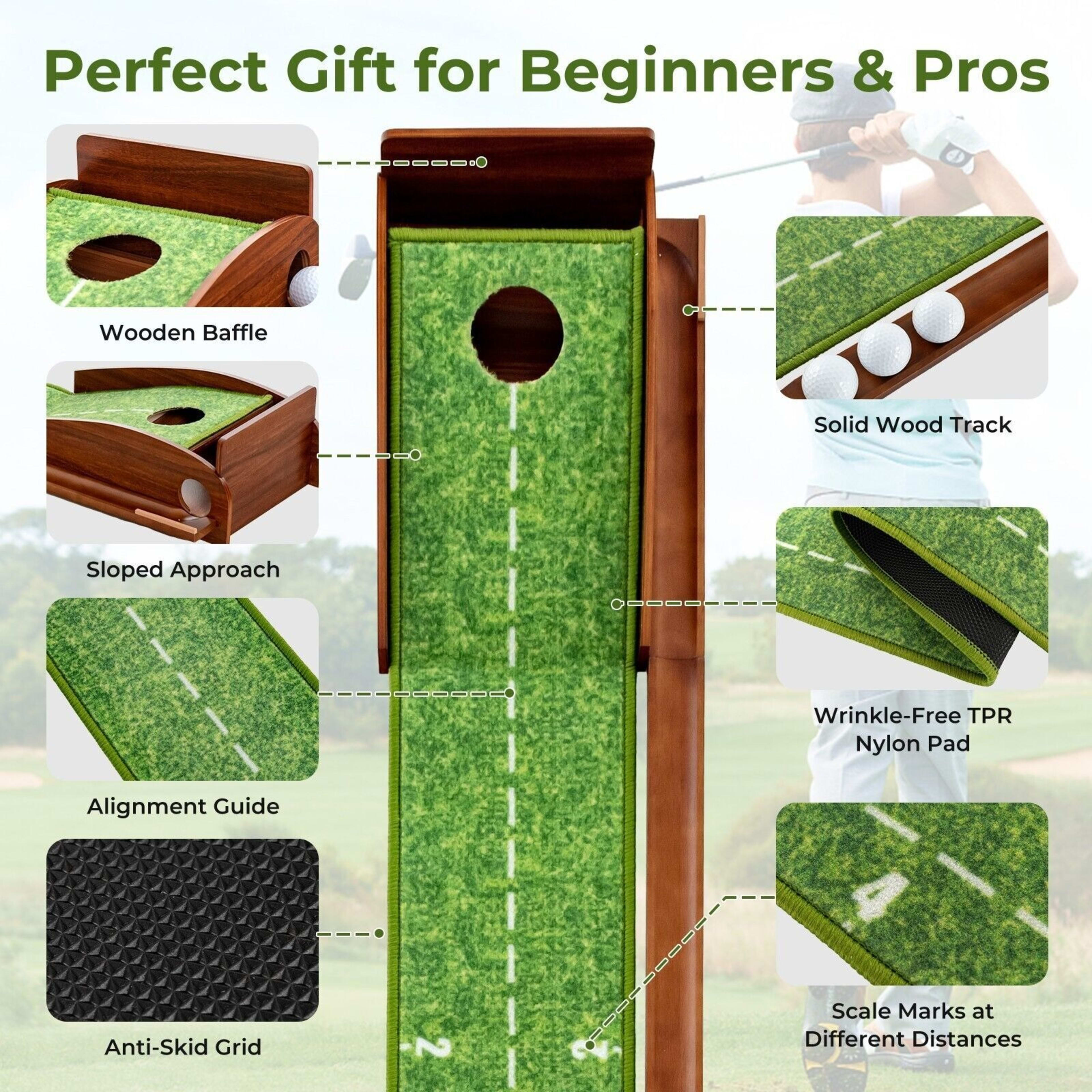 Golf Putting Mat Putting Green Practice Training Aid Auto Ball Return One Hole 6
