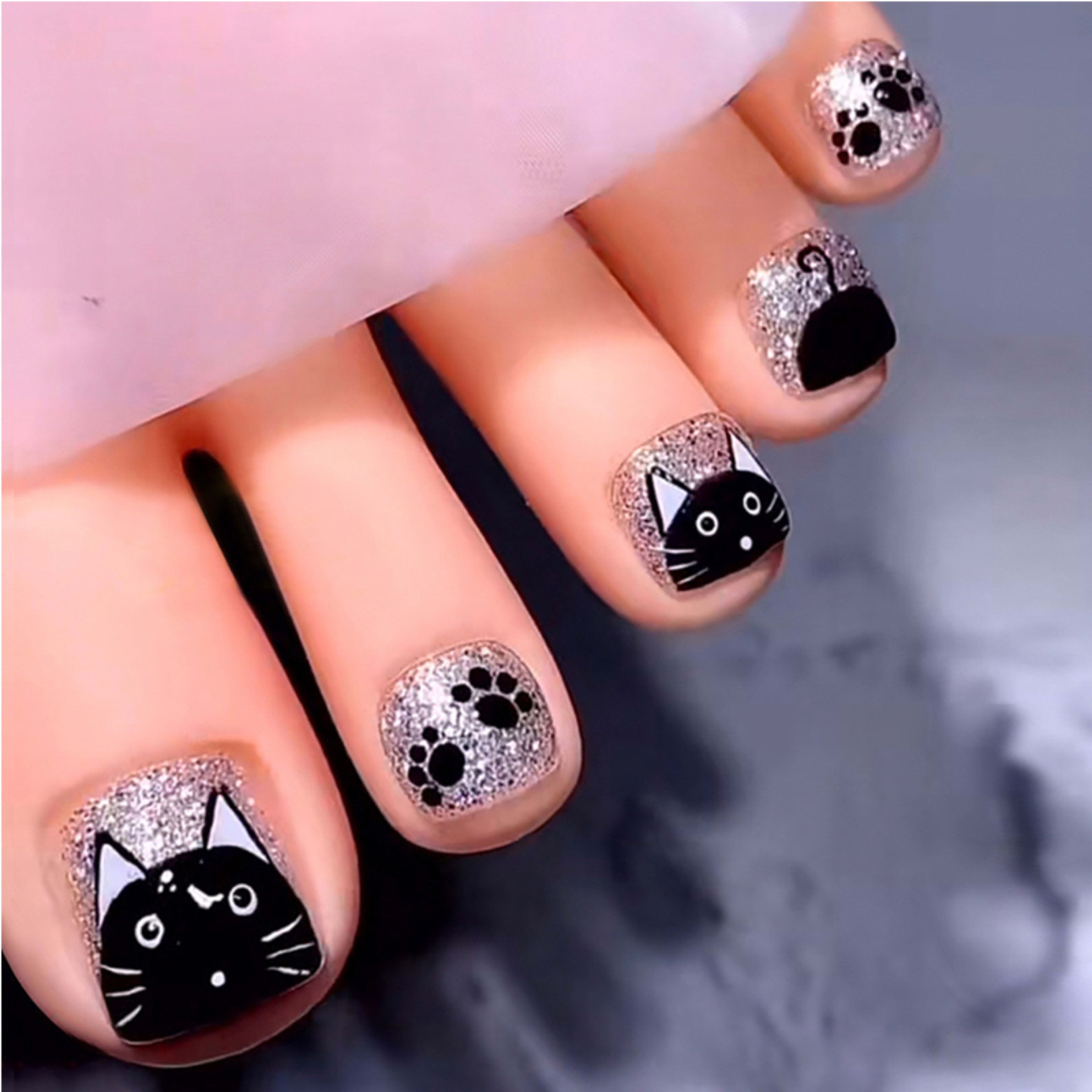 24PCS Press On Nails Fake ToeNails,Stick On Nails,Artificial Fake Toe Nail Set 2