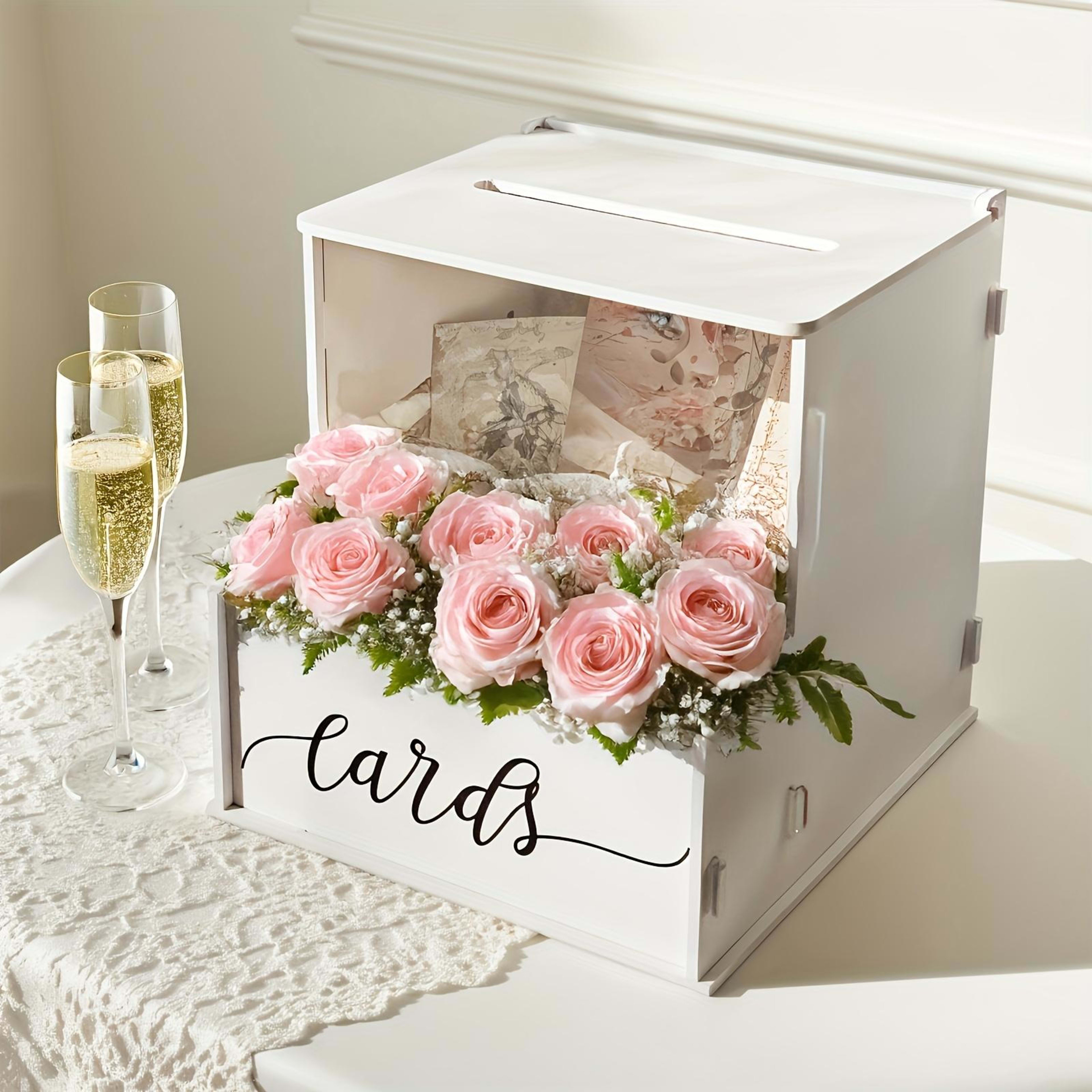 Elegant White PVC Rectangular Wedding Card Box With Lockable Lid  Durable Decorative Gift Box For Wedding Money, Favors, 9
