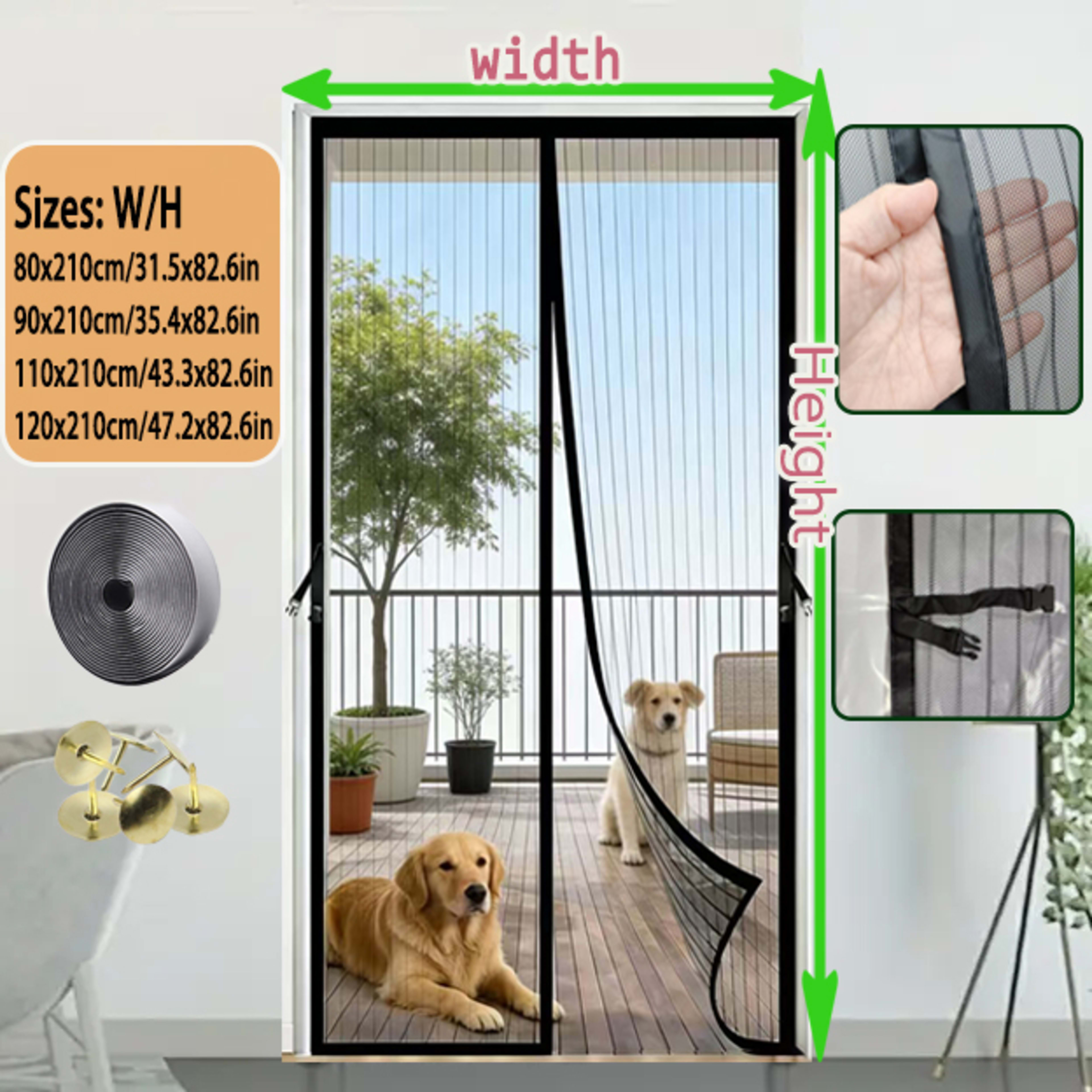 Magnetic Screen Door Curtain - Manual Or Automatic Close, Black Stripe Design, Mosquito-proof Summer Breathable Partitio