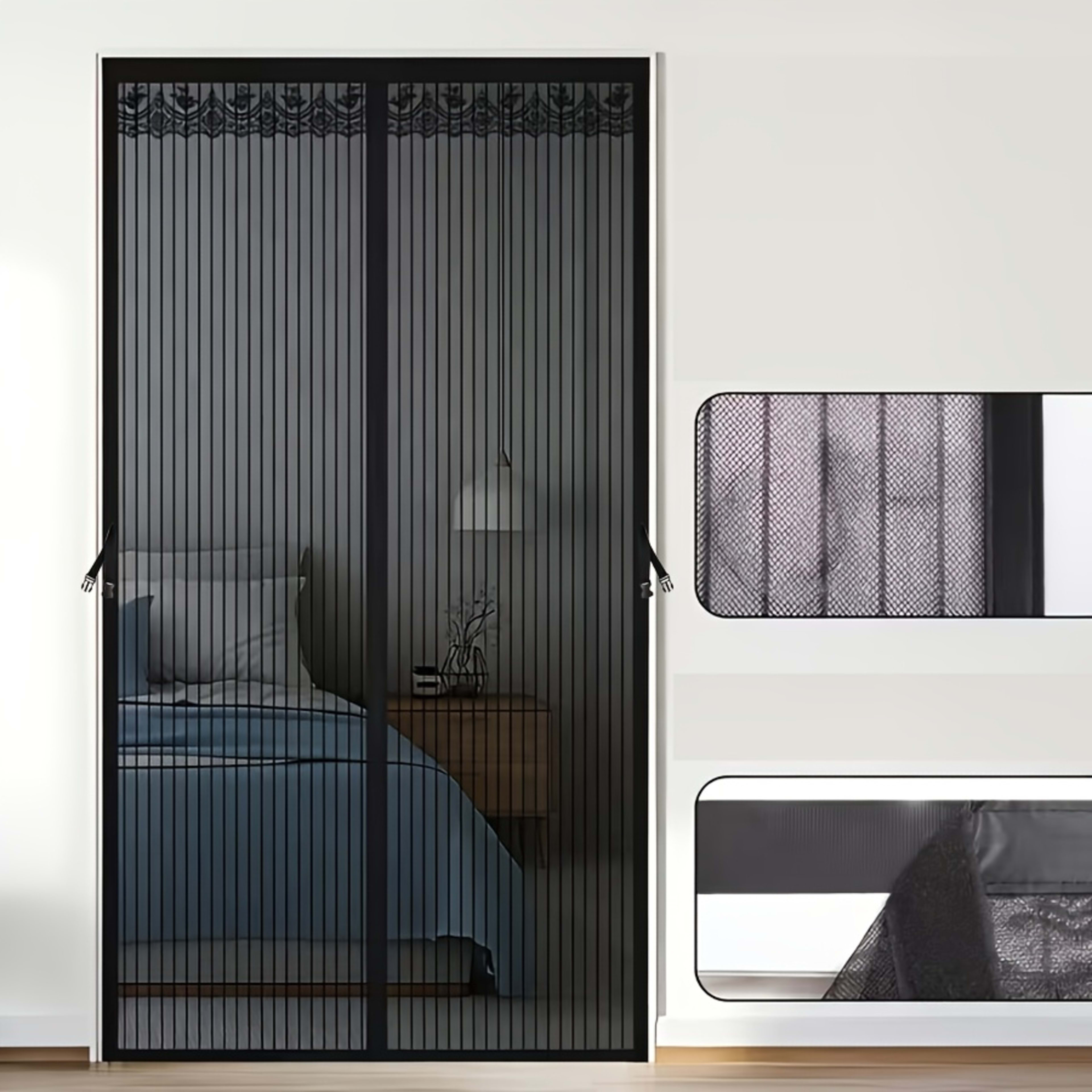 1pc Magnetic Screen Door, Mosquito And Fly Proof Door Curtain, Easy To Install, Top Lace Design & Storage, Pet Friendly, 14