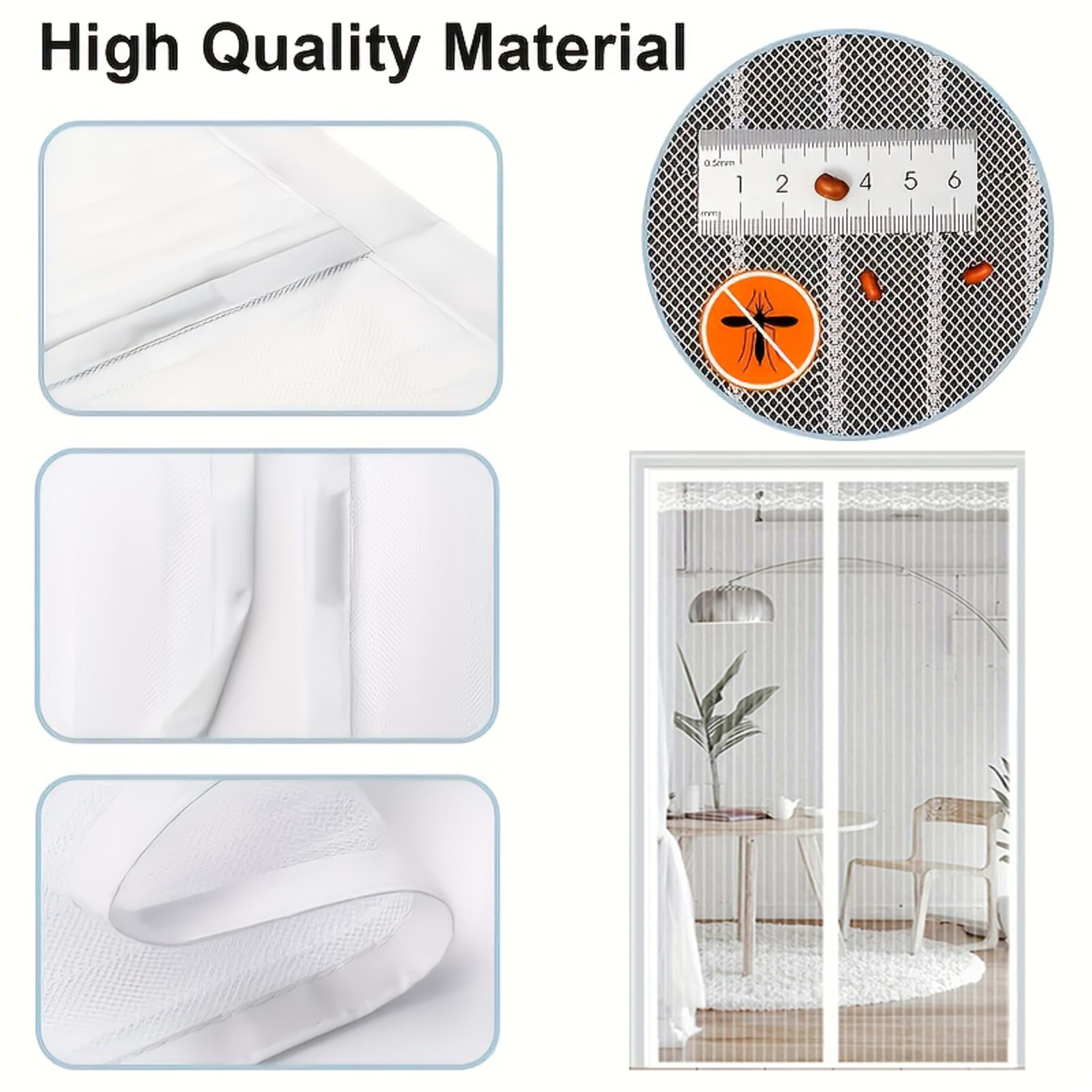 Summer Magnetic Screen Door - White Striped, Easy To Install, Strong Magnet, Automatically Closes Mosquito Net Curtain,  1