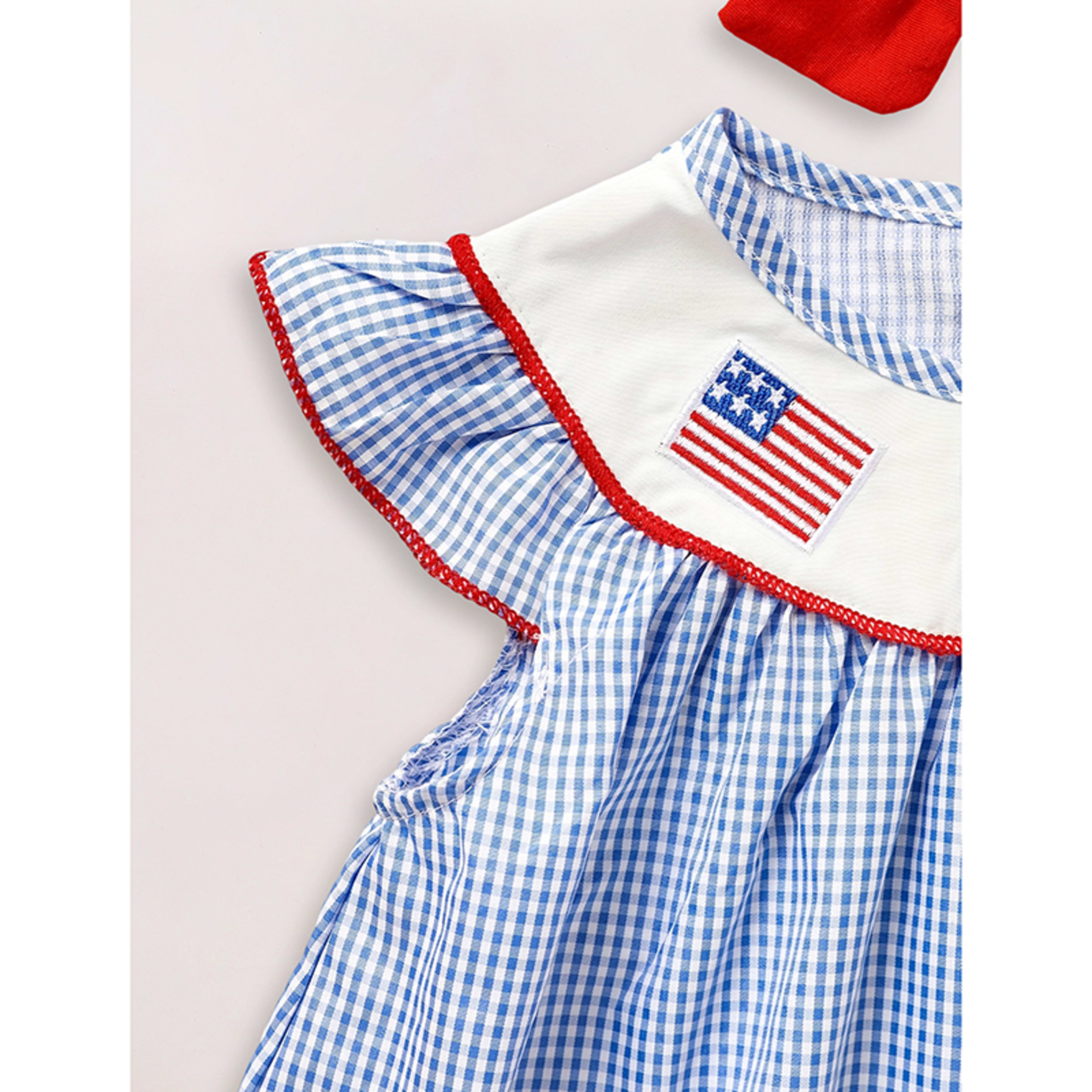 Baby Girls 4th Of July Dress Gingham American Flag White Blue Color Block Independence Day Dresses 6