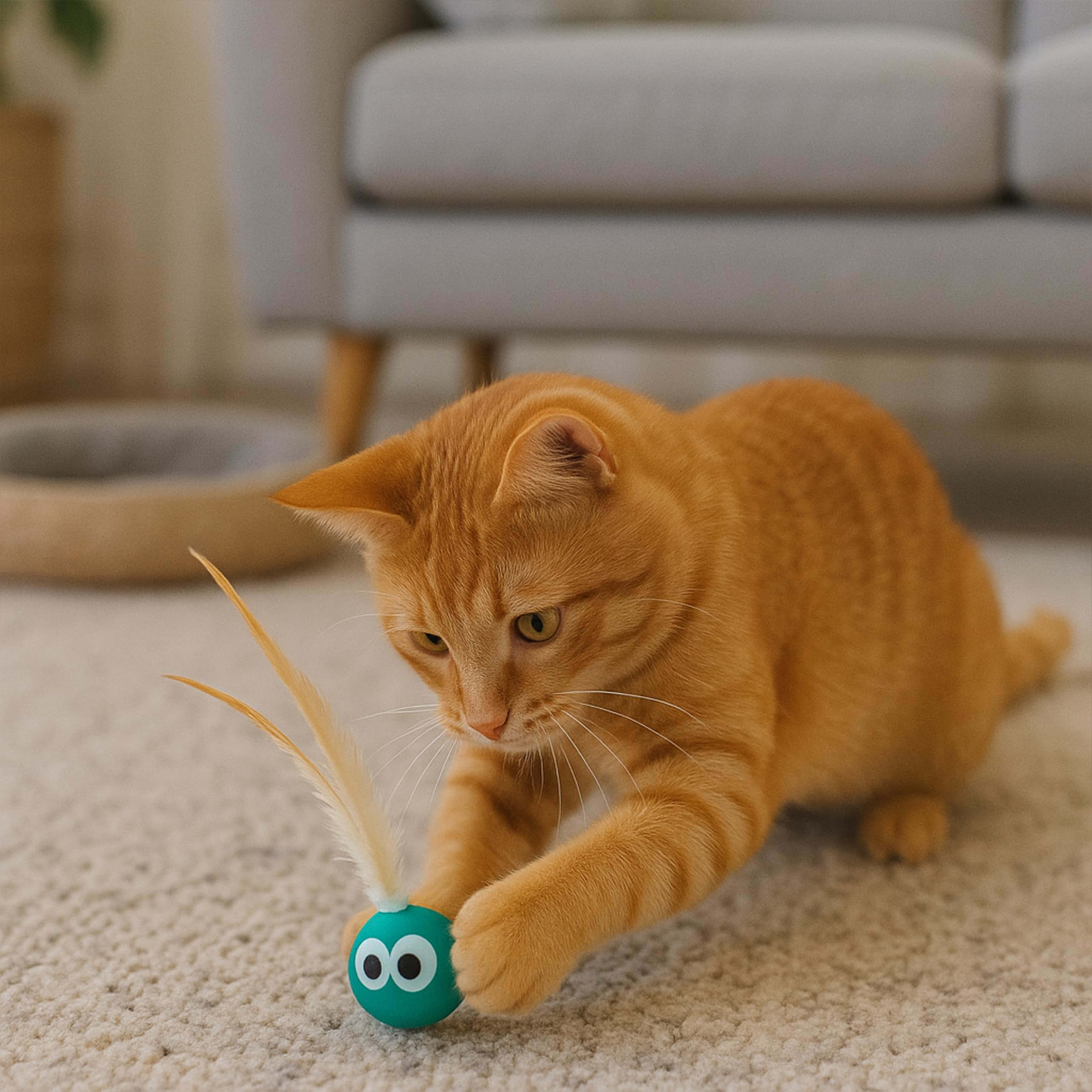 Bouncing Balls Cat Toy With Feather - Interactive Cat Bouncing Ball With Tail, Bouncing Cat Toy For Indoor Cats & Playfu 1