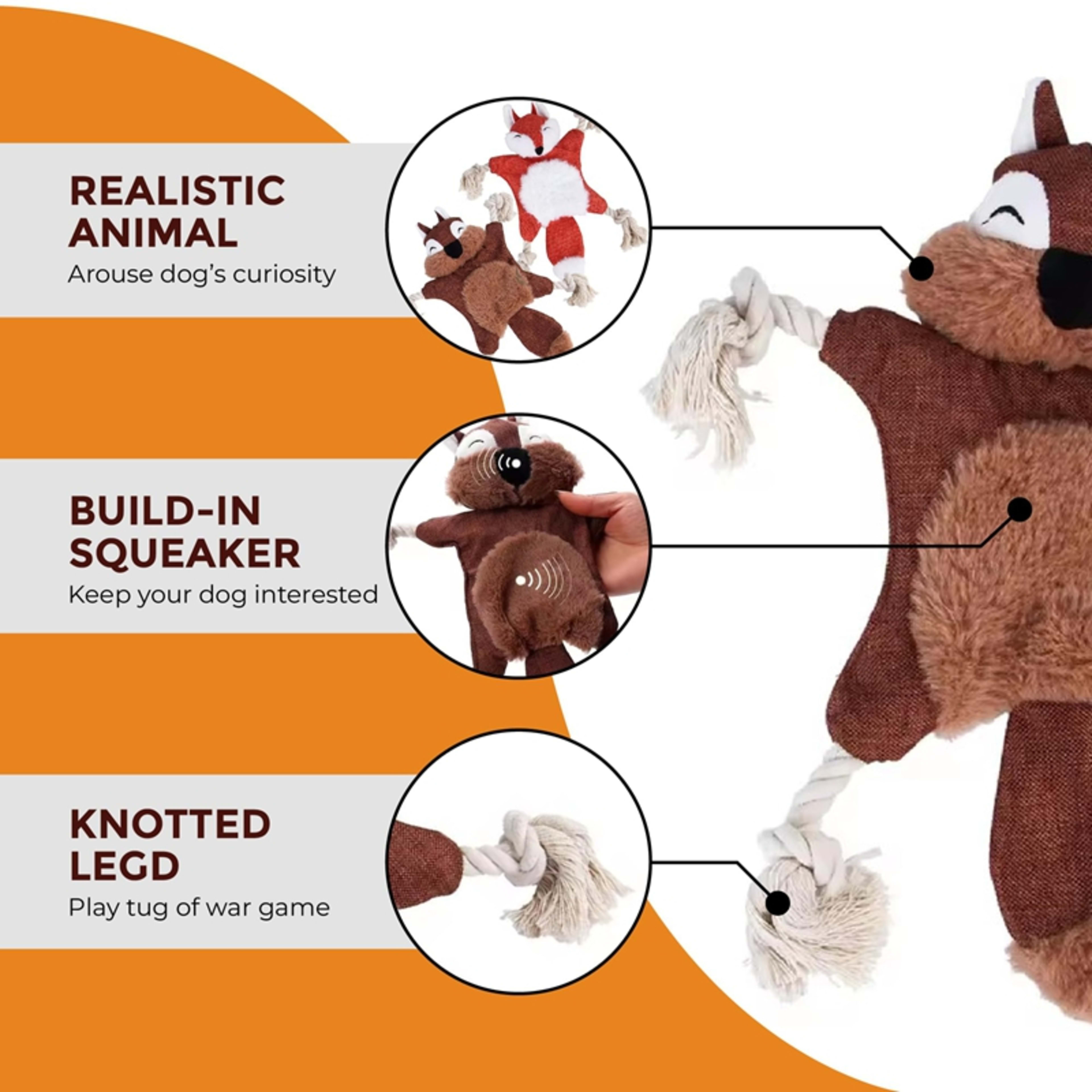 Dog Toys, Stuffed, Chewing, Plush, Squeaky Animal Pet Toys, Puppy, Fox, Squirrel, Dog, Cat, Chewing, Squeaky Toys, Pet S 14